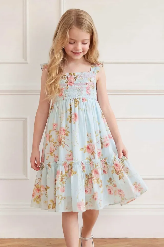 Needle & Thread Summer’s Rose Smocked Cami Kids Dress sukienka niebieska
