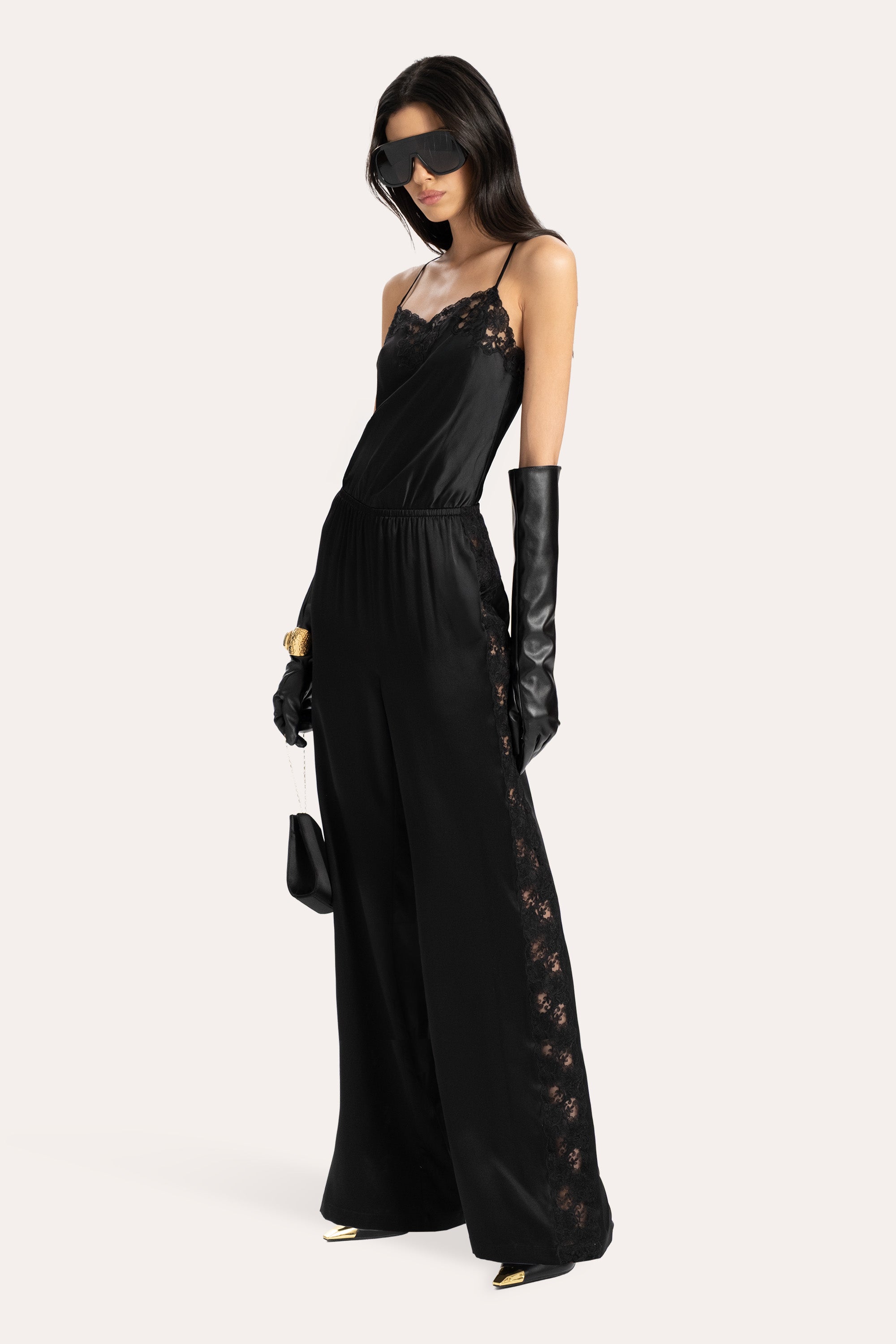 Elie Tahari Cecilia kombinezon Black Onyx jedwabny