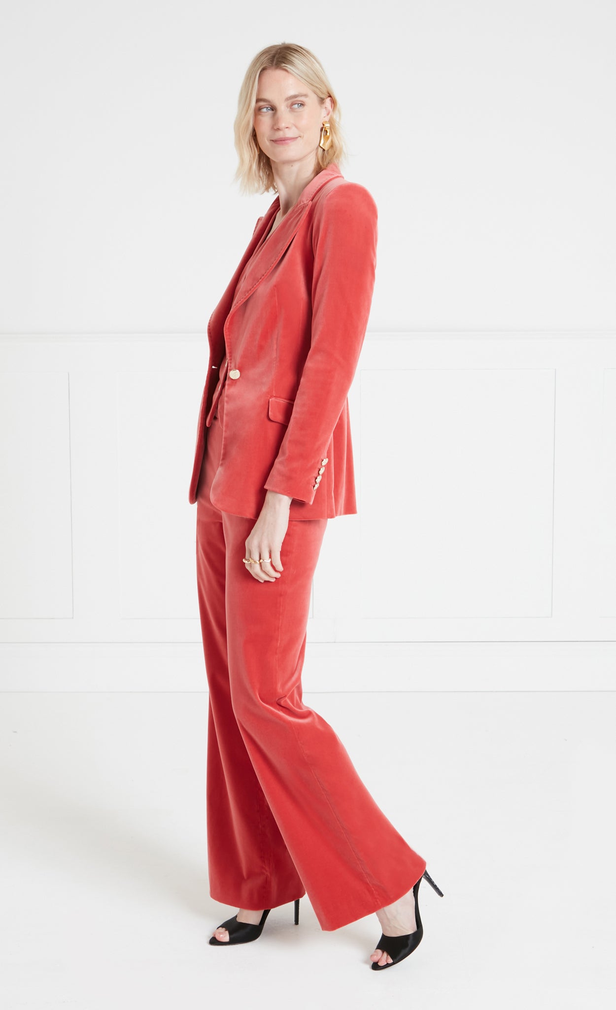 Temperley London Clove Velvet Waisted Trousers spodnie Coral welur