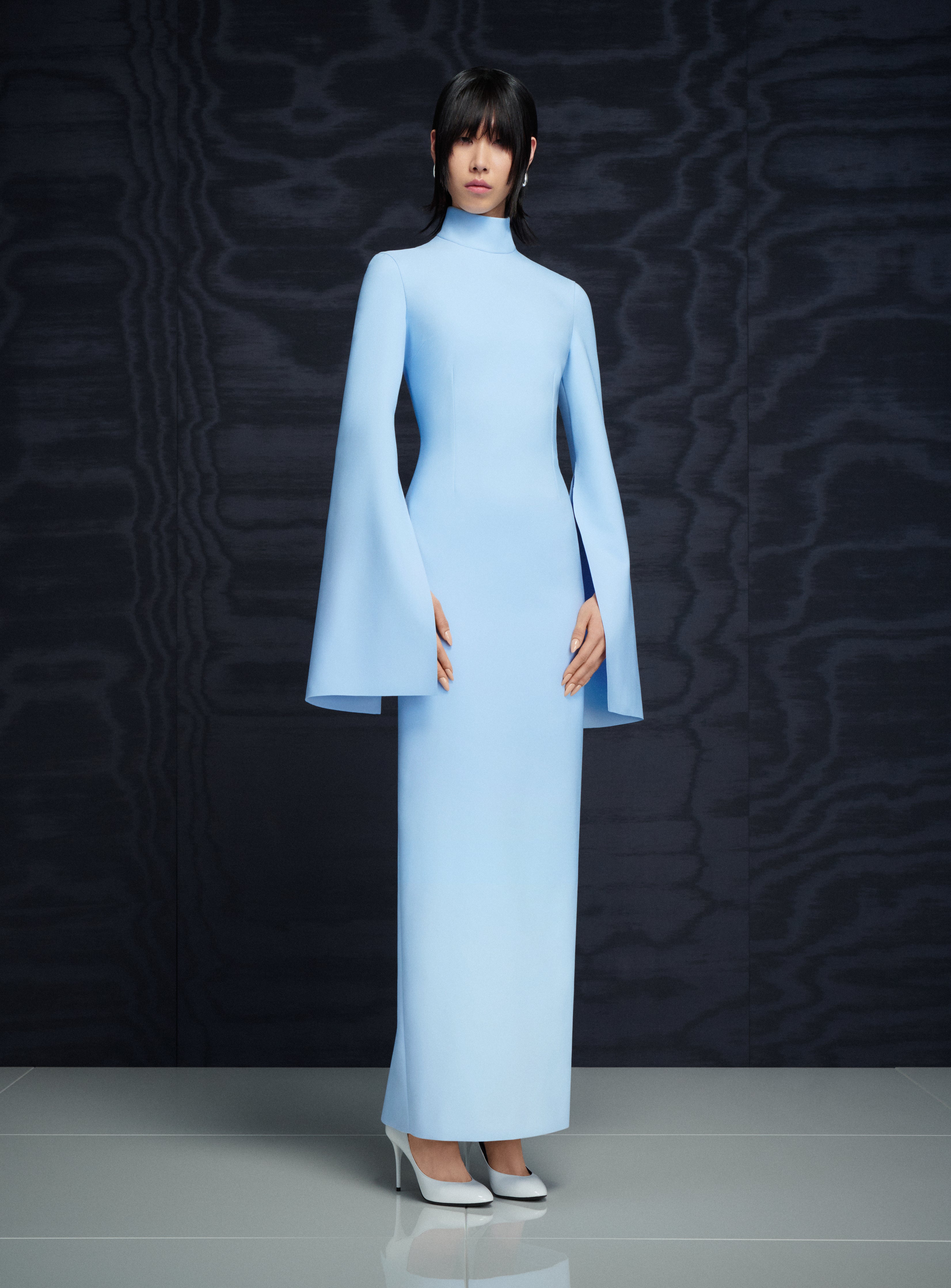SOLACE LONDON Josefine sukienka maxi Ice Blue długi rękaw