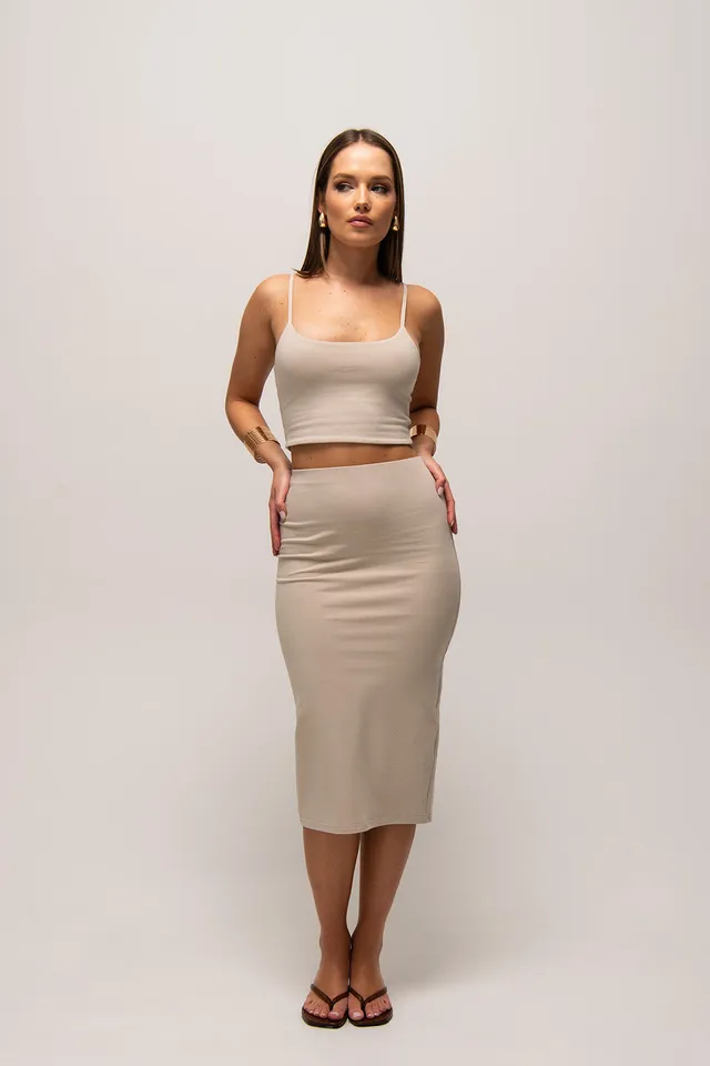 Nudyess Minimal spódnica midi Sand z rozporkiem