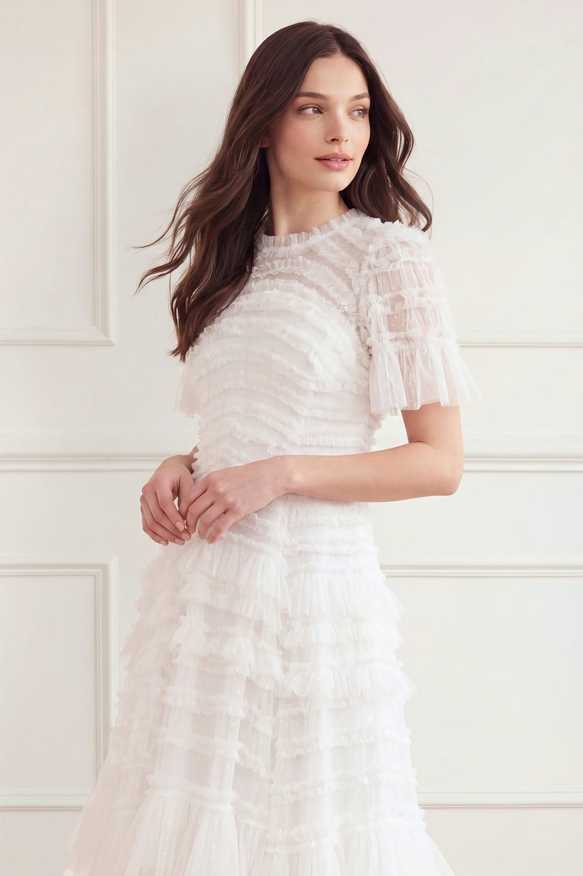 Needle & Thread Valentine Ruffle Gown sukienka biała maxi