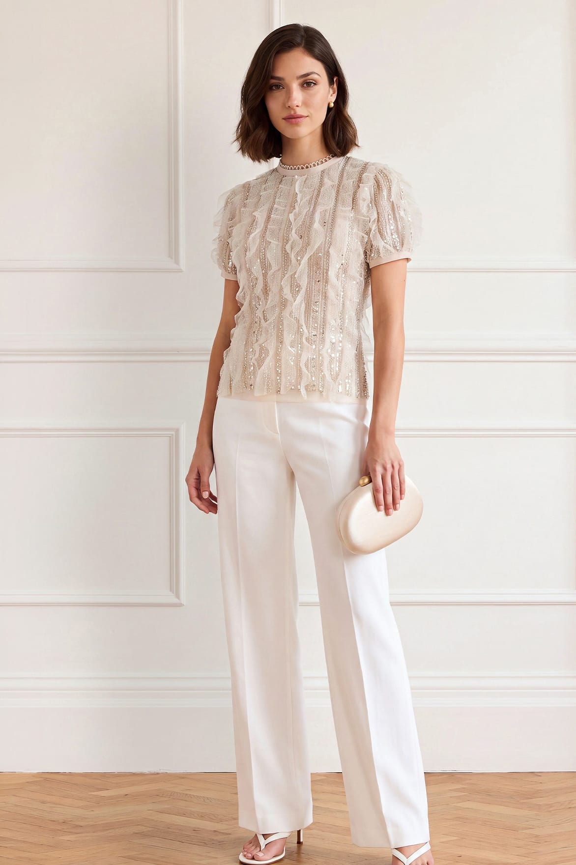 Needle & Thread Jet Frill Blouse bluzka srebrna z falbanką