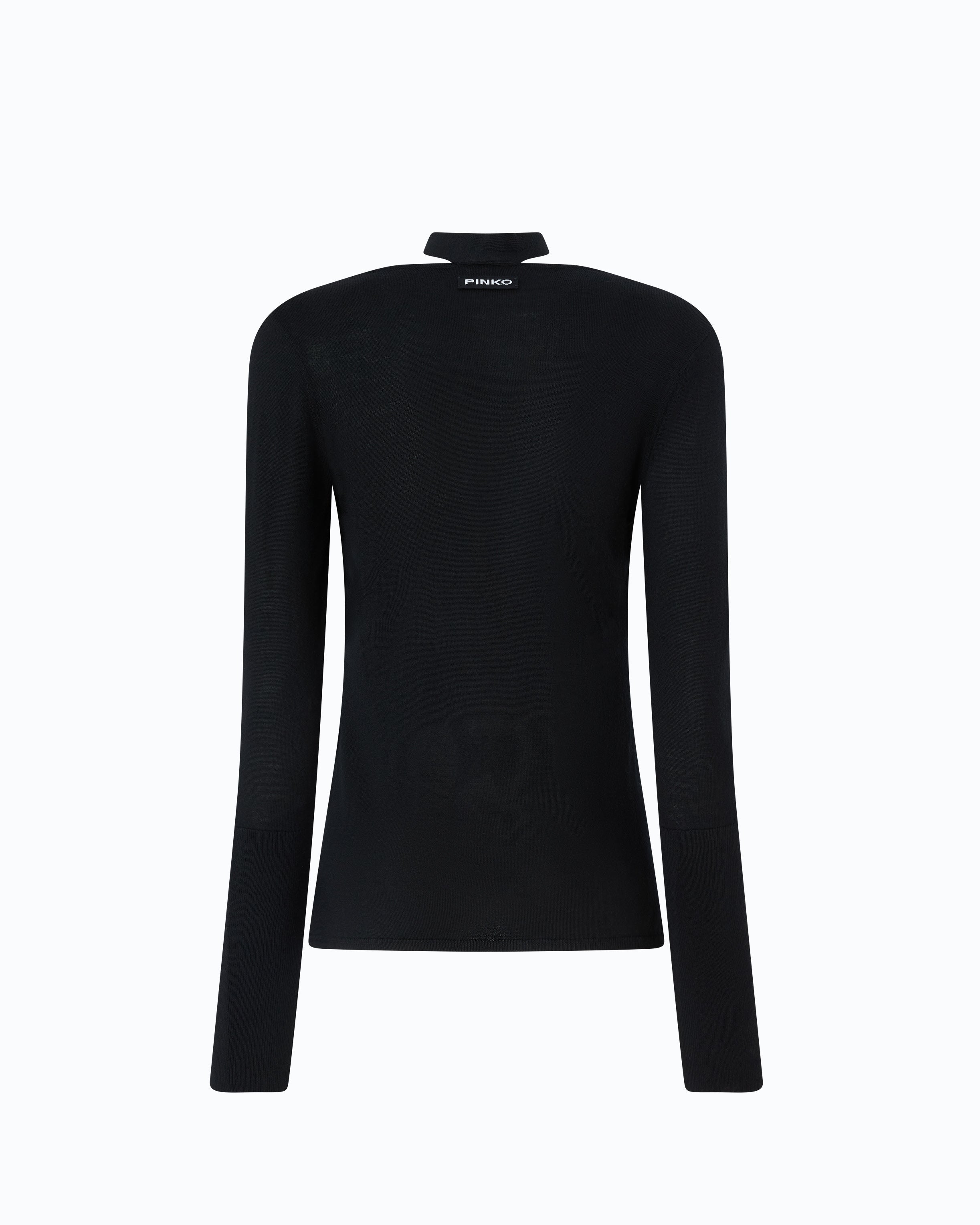 Pinko Soffio Sweater sweter czarny wełniany z koronką
