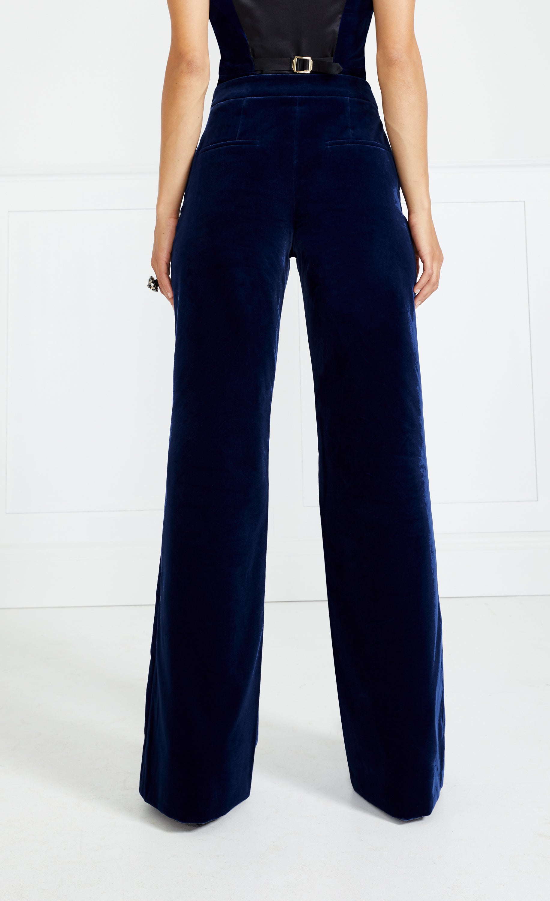 Temperley London Clove spodnie aksamitne granatowe