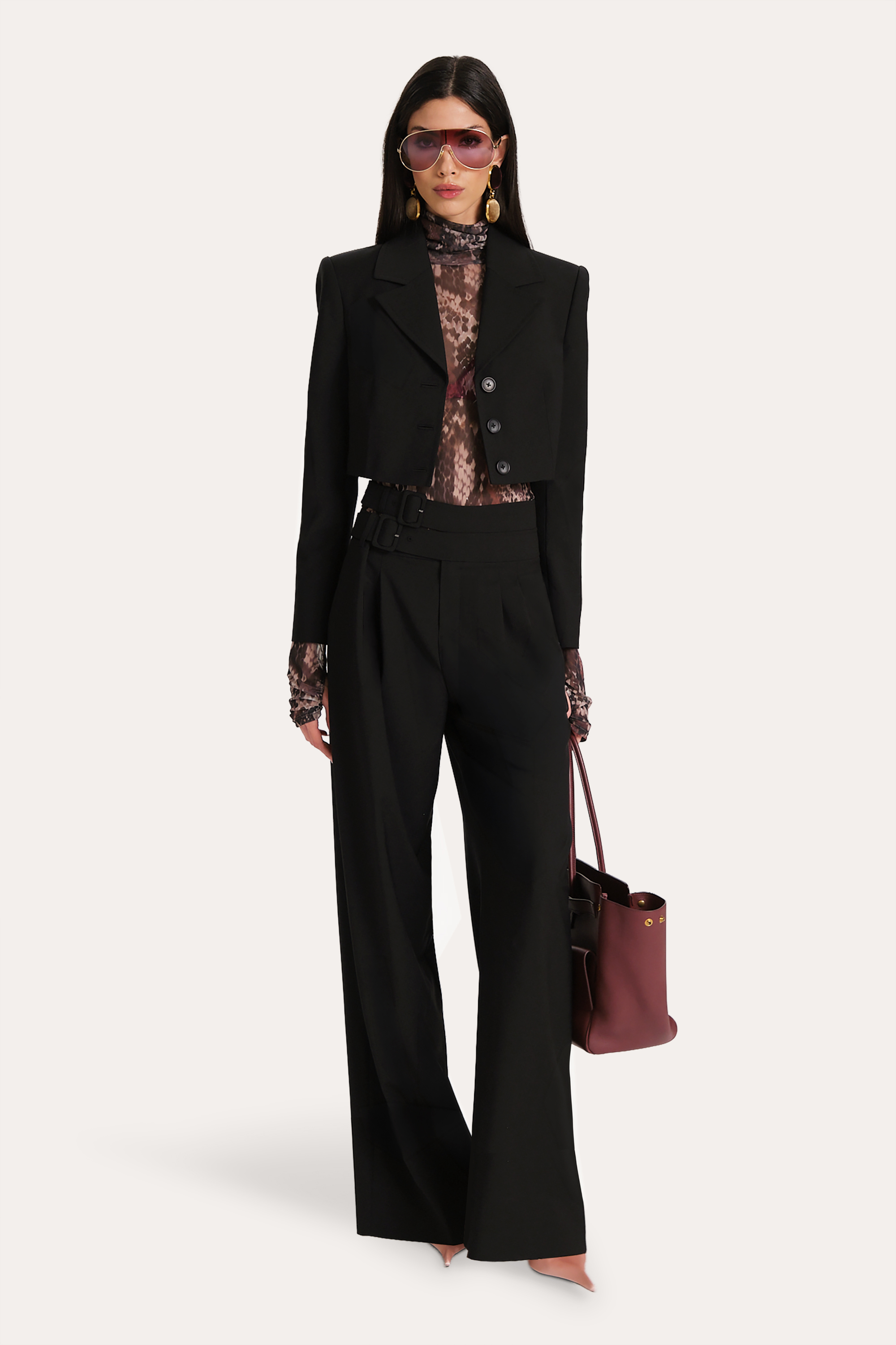 Elie Tahari Sierra Tropical Wool marynarka onyx cropped