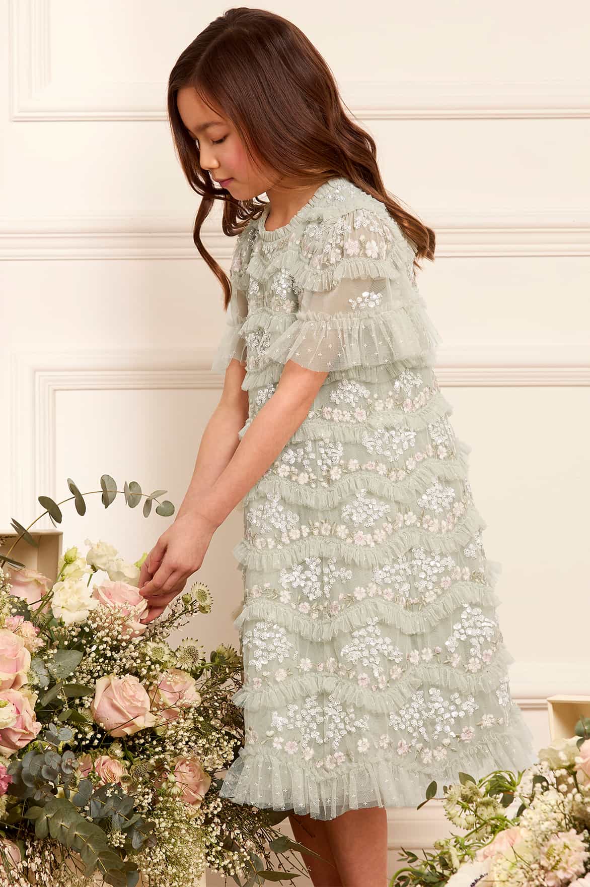 Needle & Thread Daisy Wave Kids Dress sukienka zielona