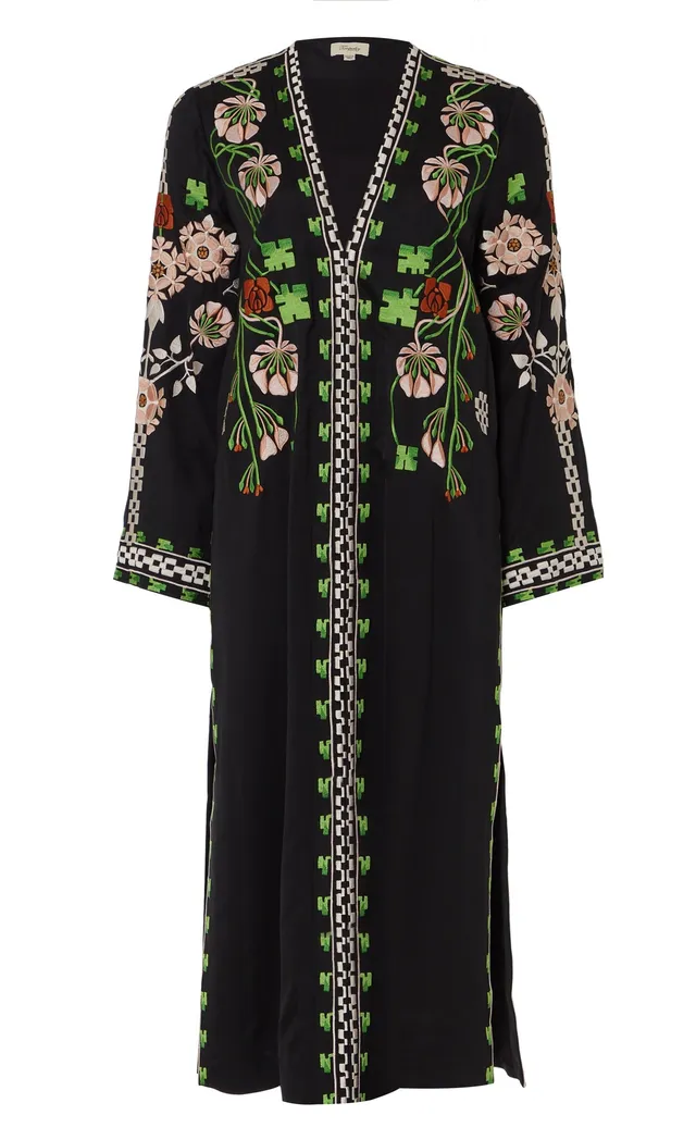 Temperley London Casa płaszcz kimono Black haftowany