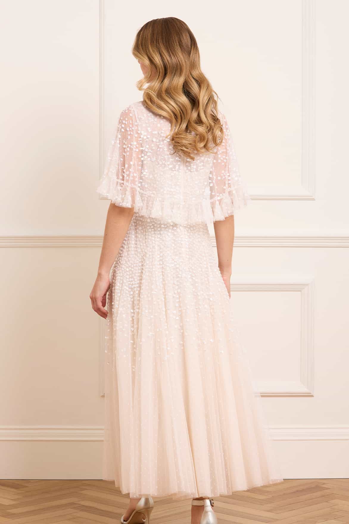 Needle & Thread Dappled Sequin Cape Ankle Gown sukienka Cream cekinowa