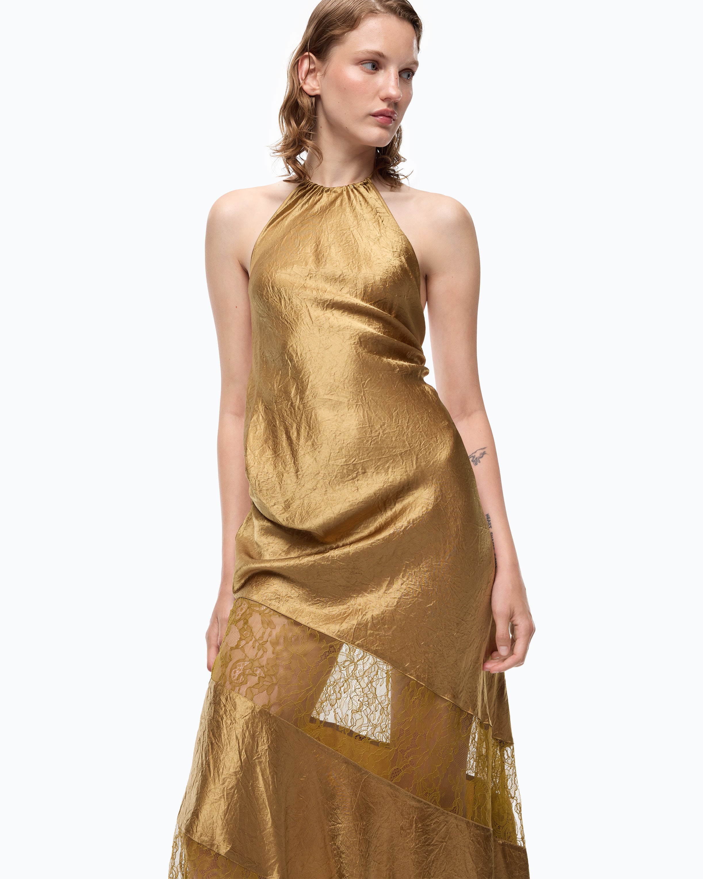 Pinko Forester Dress sukienka midi żółta satyna