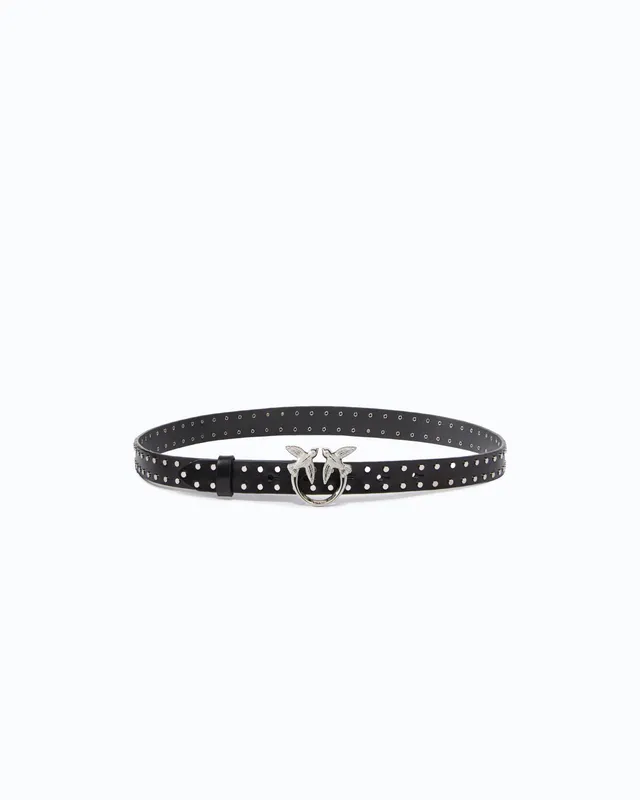 Pinko Low Love Belt pasek czarny skóra 2 cm