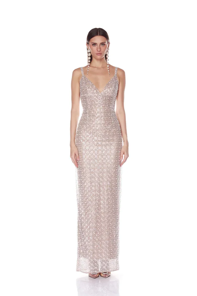 Bronx and Banco Allegra sukienka maxi srebrna cekiny