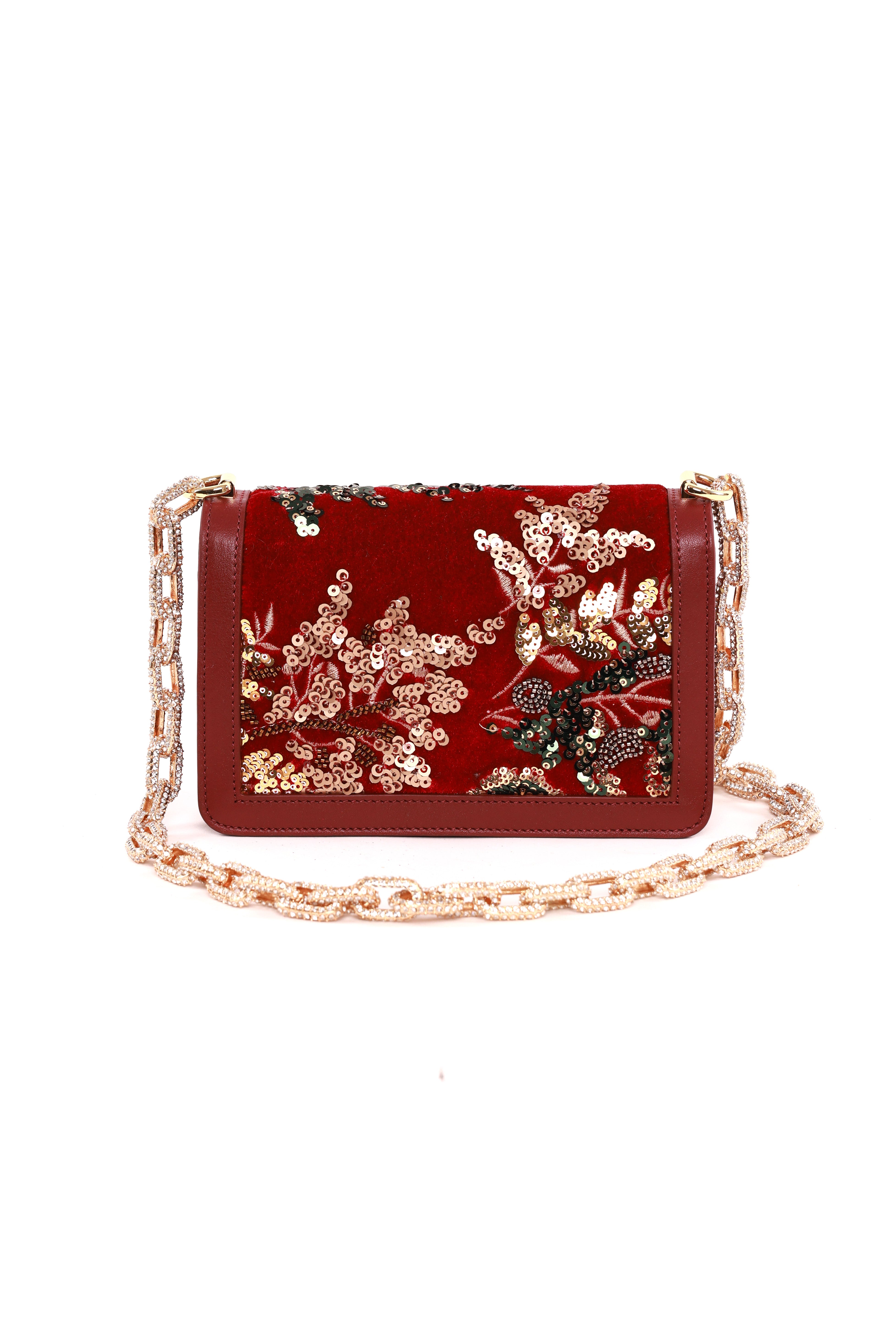 Bronx and Banco Velvet torebka crossbody czerwona haftowana