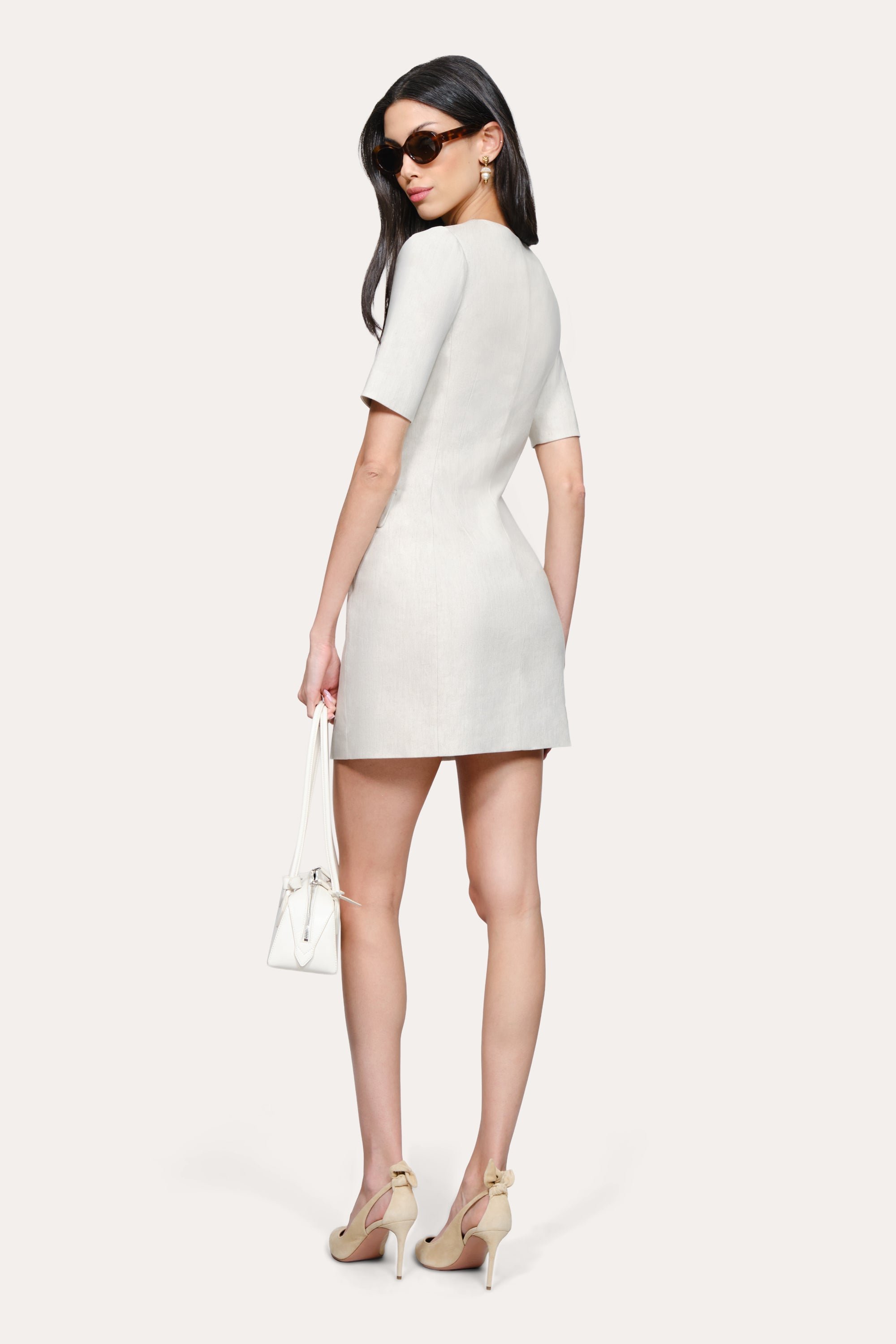 Elie Tahari Kaia sukienka mini Putty Melange lniana