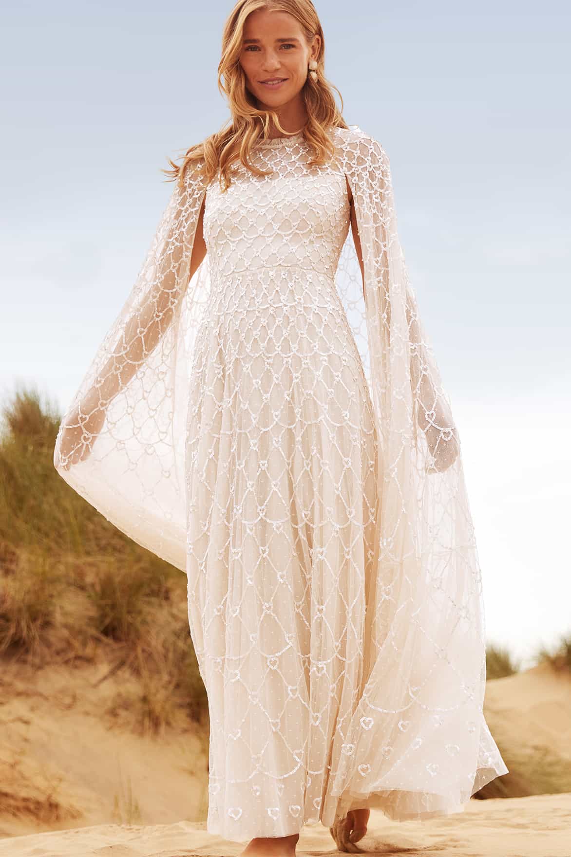Needle & Thread Heart Lattice Ankle Gown sukienka wieczorowa kremowa cekinowa