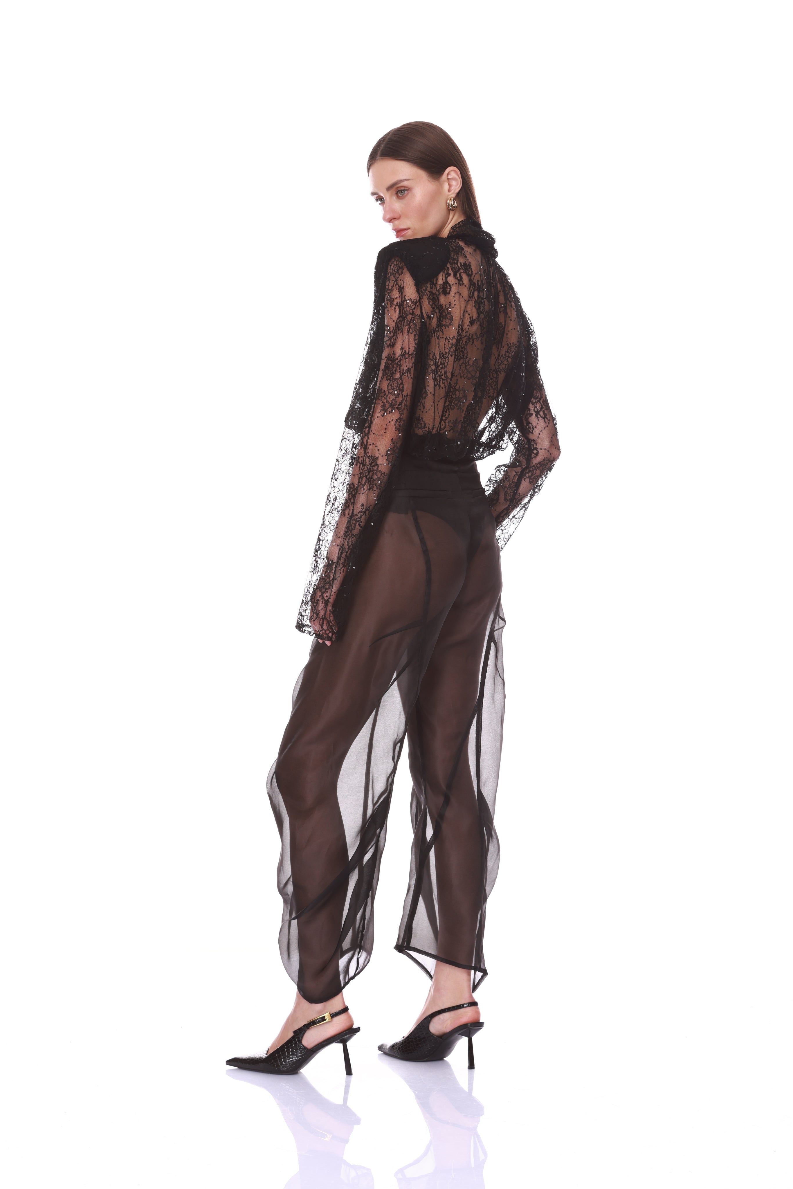 Bronx and Banco Sequin Lace body czarne z długim rękawem