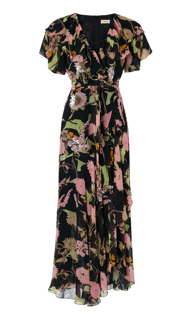 Temperley London Maisie sukienka kopertowa Black Mix cekiny