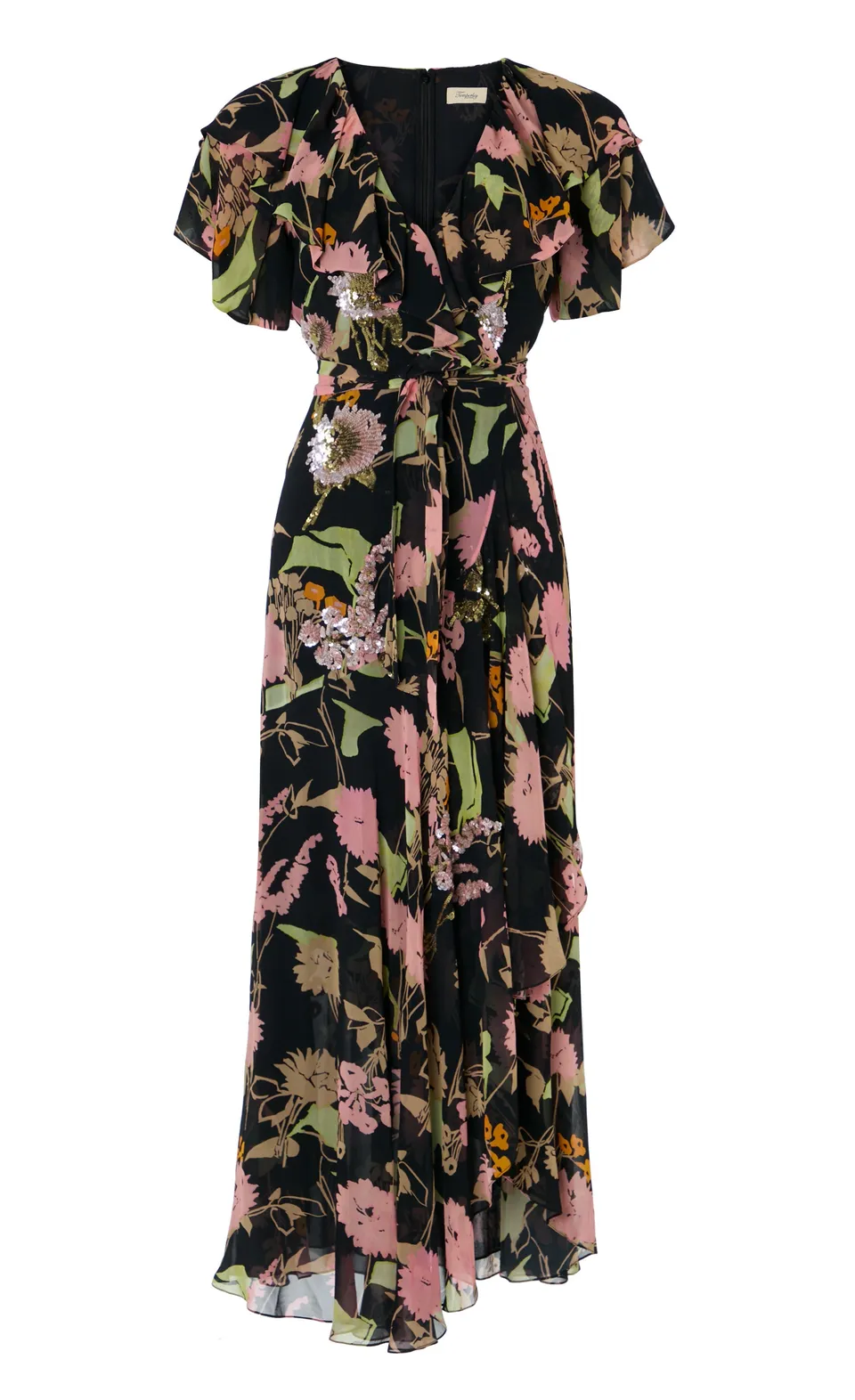 Temperley London Maisie sukienka kopertowa Black Mix cekiny