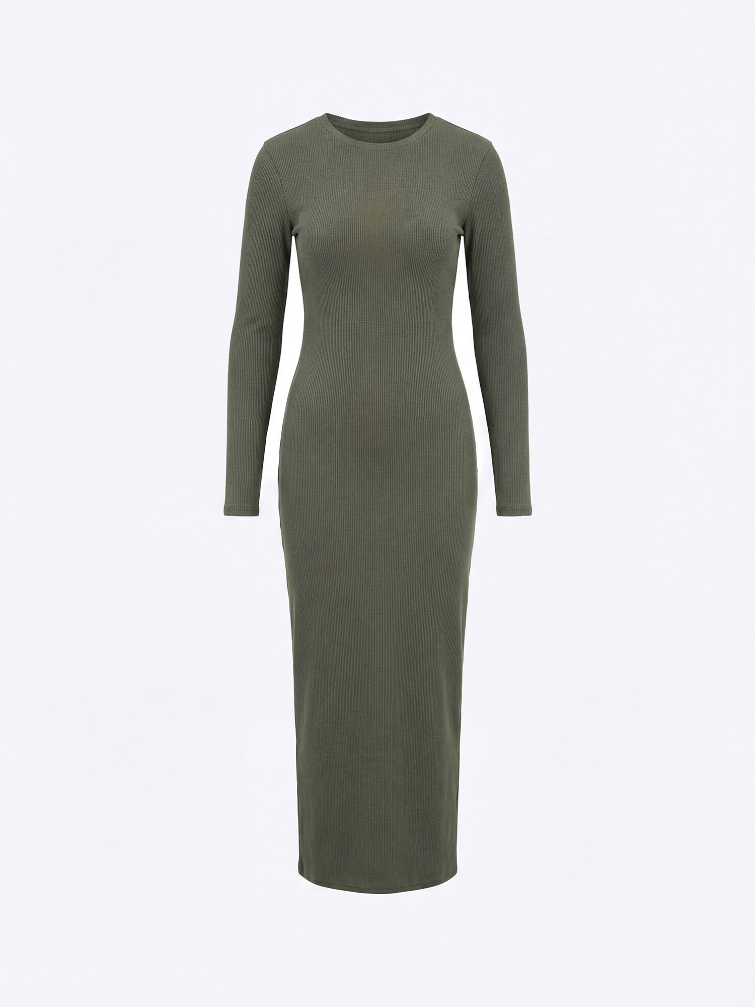 Nudyess Eos sukienka maxi khaki prążkowana