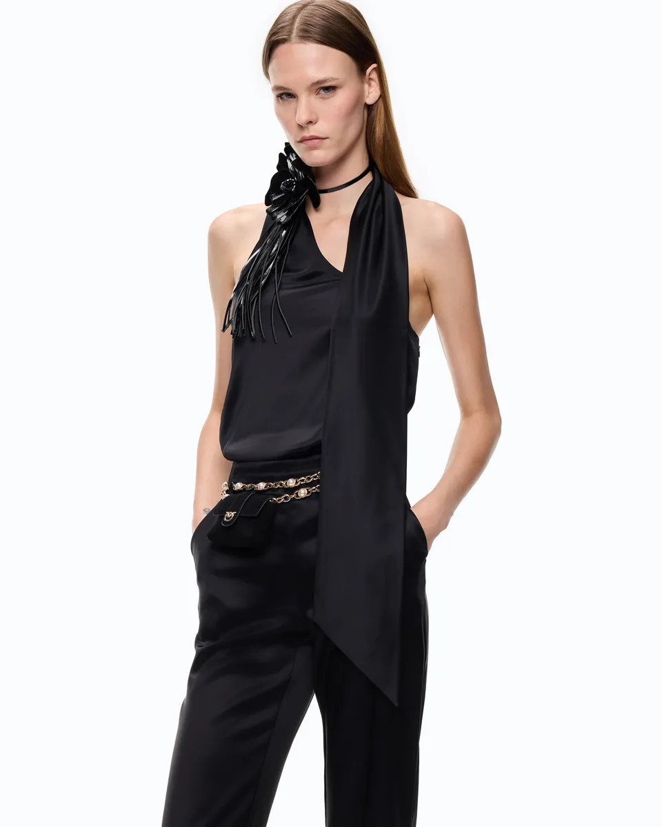 Pinko Audi Jumpsuit kombinezon czarny satynowy