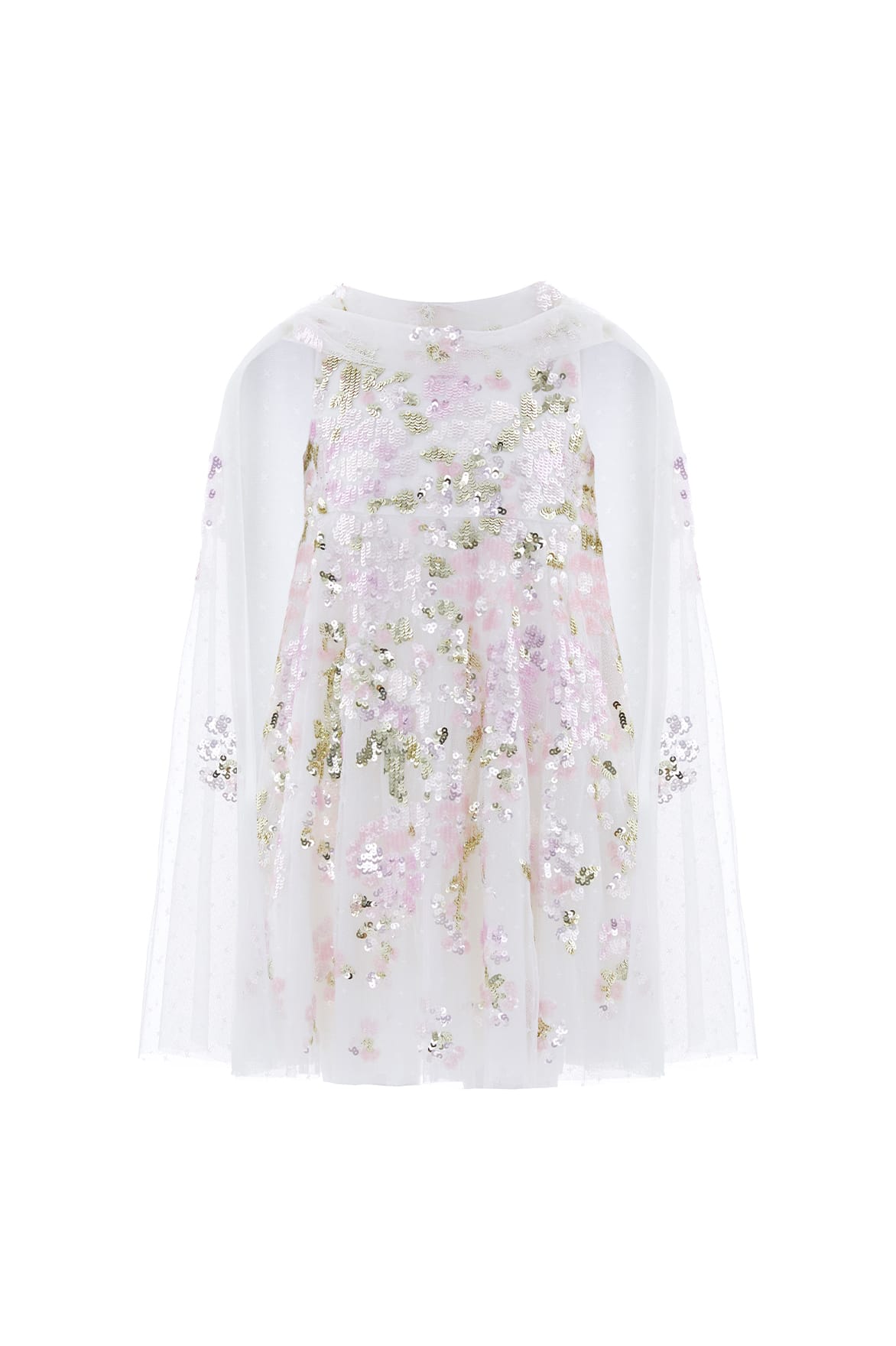 Needle & Thread Wisteria Sequin Cape sukienka dziewczęca biała