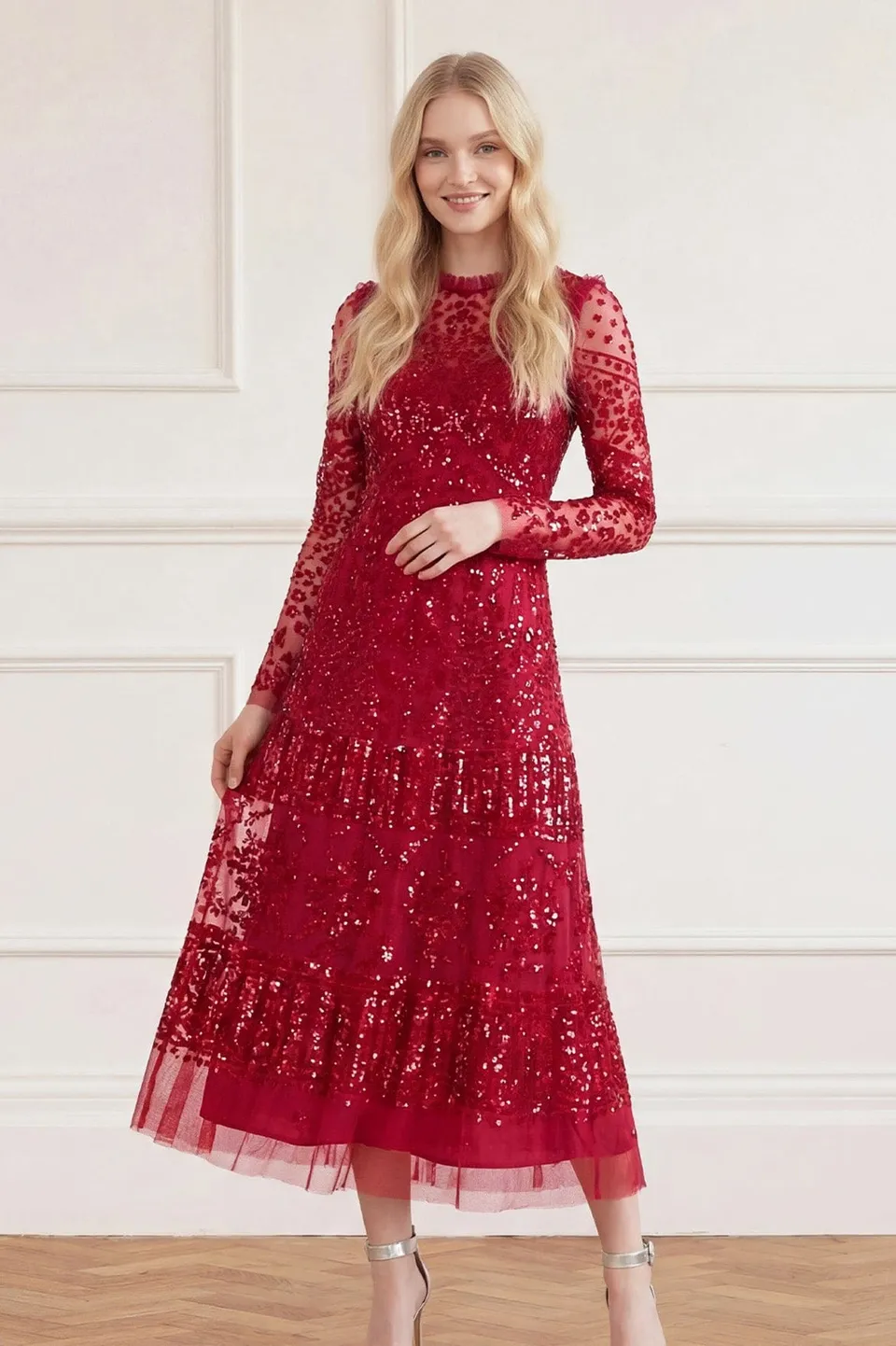 Needle & Thread Aurora Ballerina Dress sukienka czerwona koronkowa