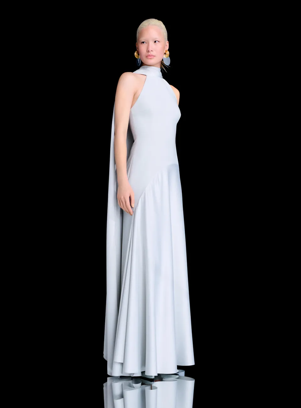 Solace London Cece sukienka maxi srebrna halter