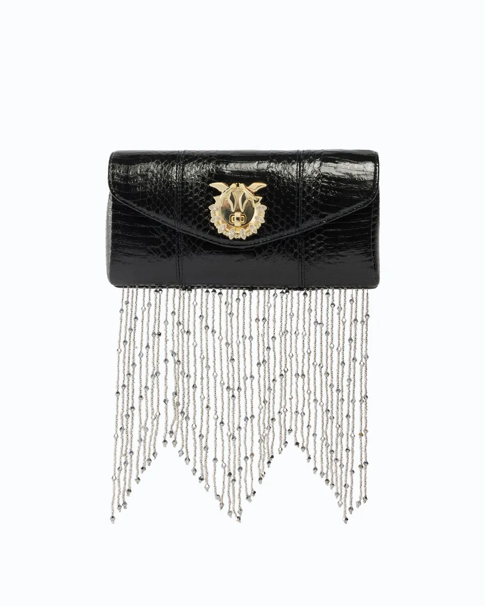 Pinko Love Bag Clutch kopertówka skóra ayers frędzle