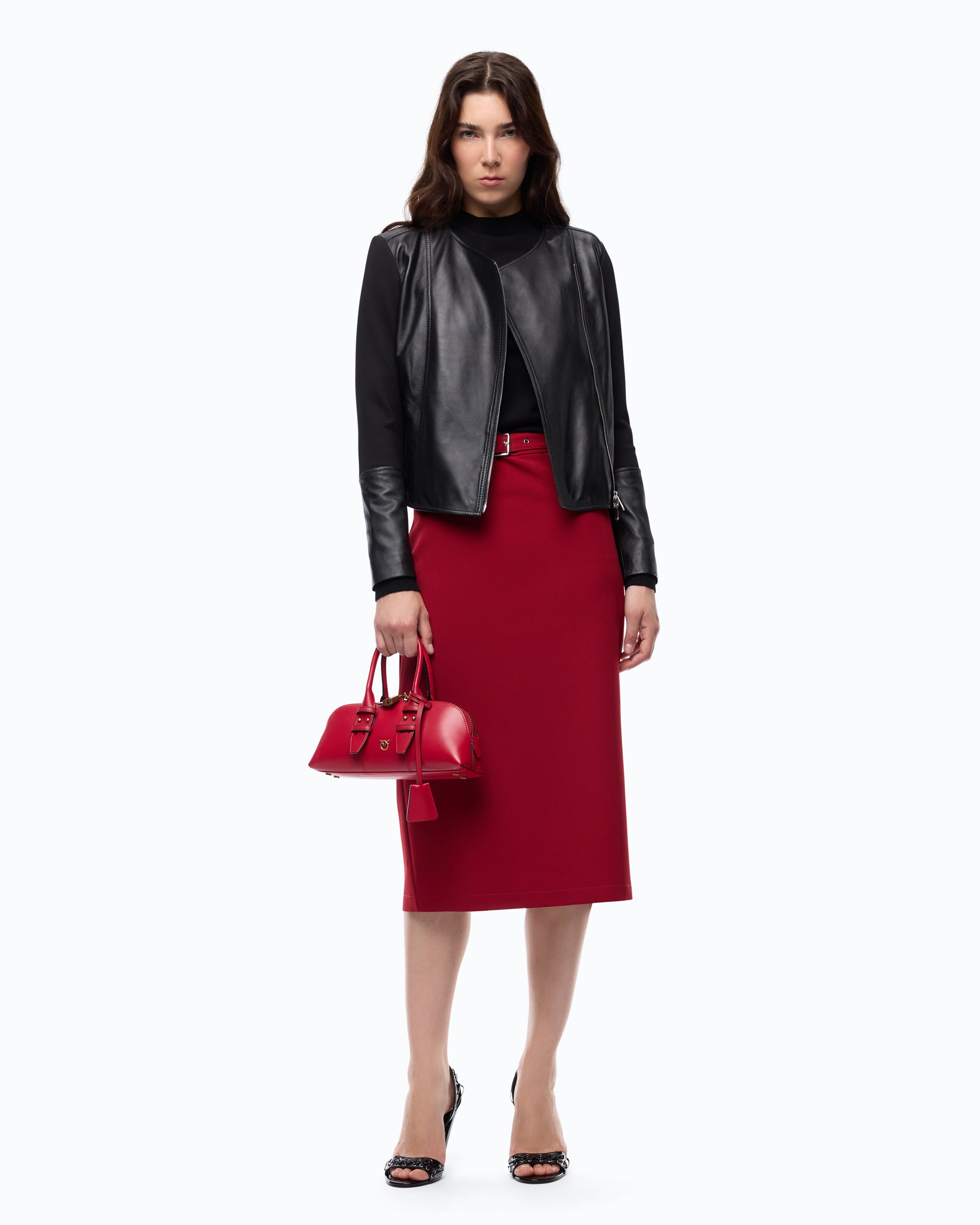 Pinko Girasole Jacket kurtka skórzana czarna biker