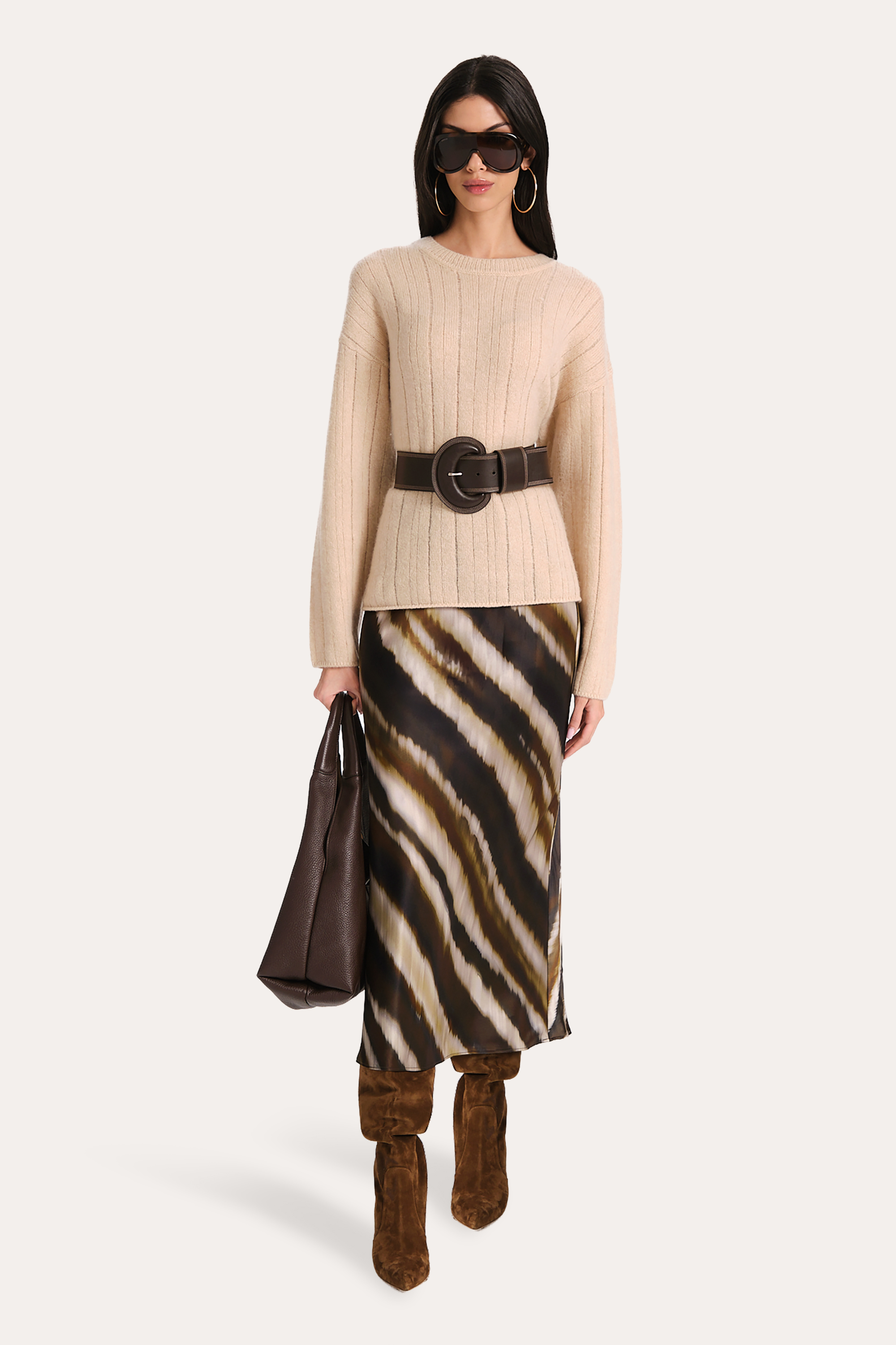 Elie Tahari Round Buckle pasek Brown skórzany
