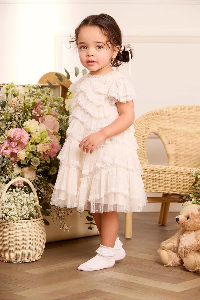 Needle & Thread Libby Lace sukienka niemowlęca kremowa koronka
