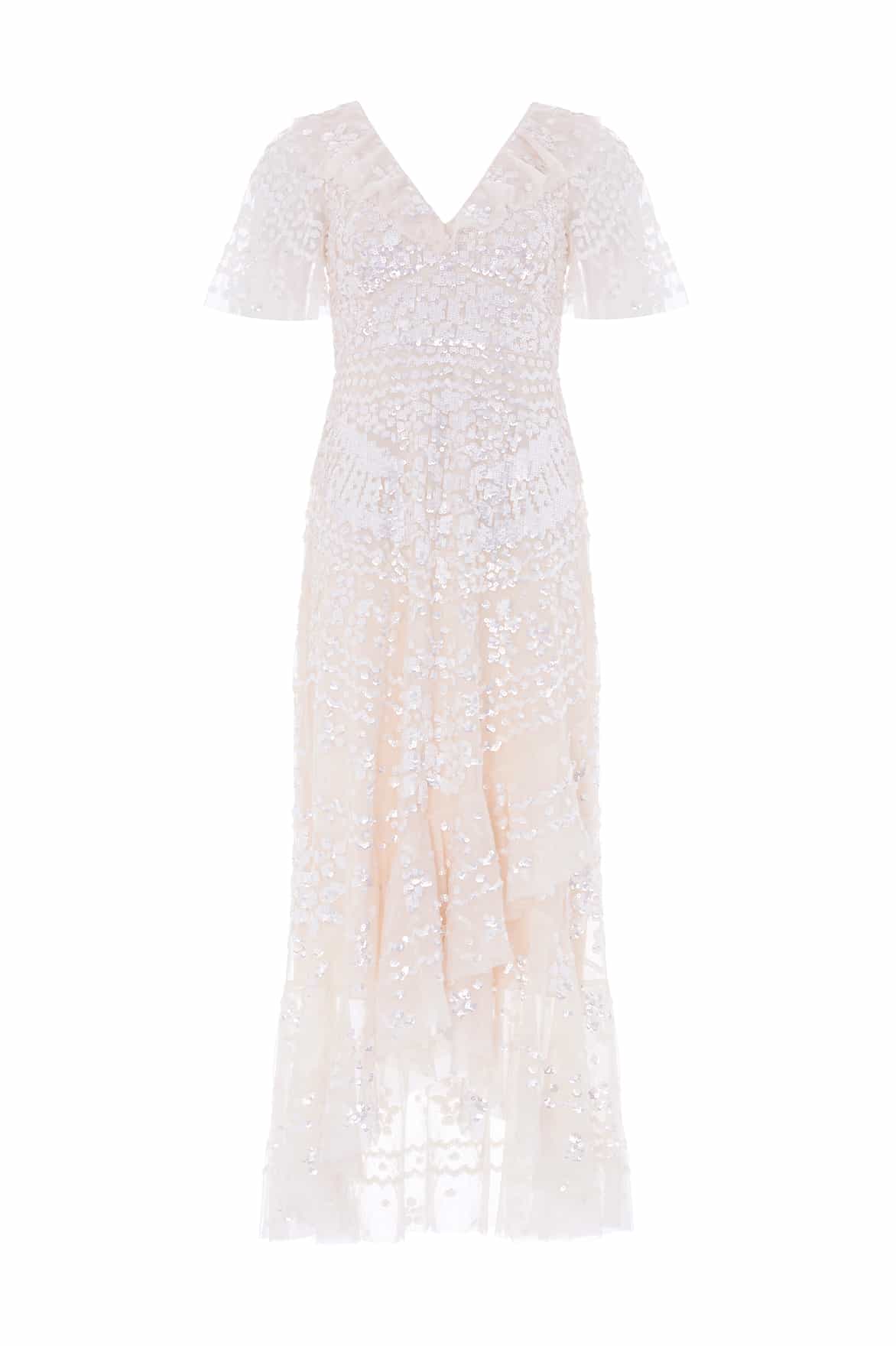 Needle & Thread Anais Sequin Frill Ankle Gown sukienka kremowa