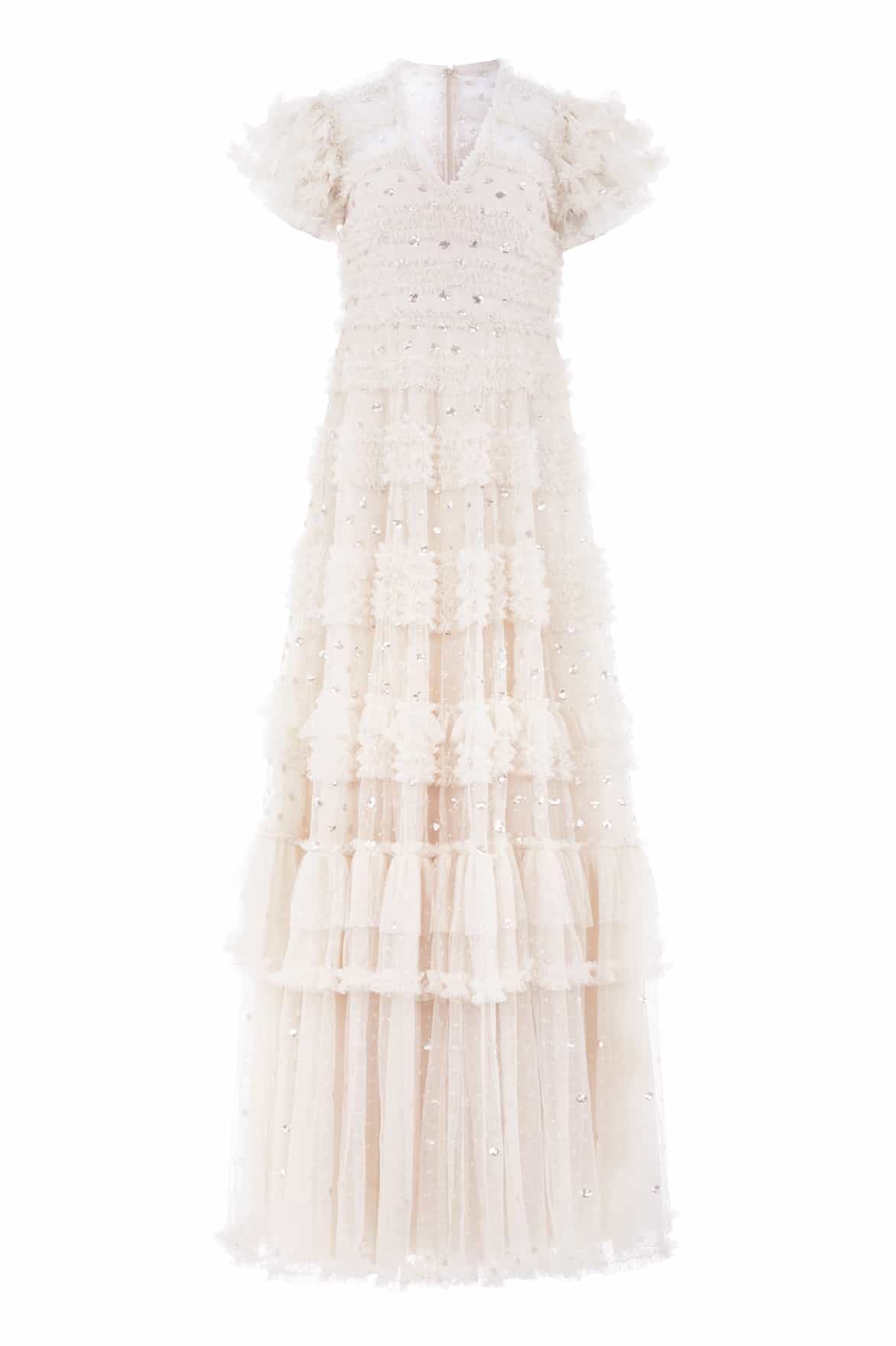 Needle & Thread Vivian V-Neck Gown suknia kremowa cekinowa