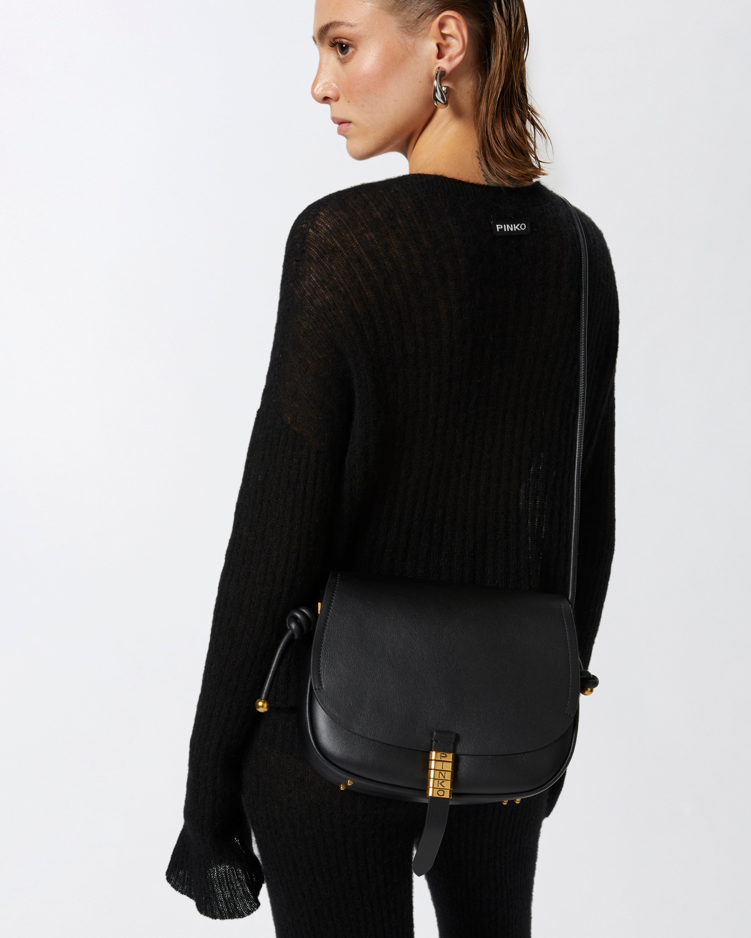 Pinko Saddle Classic torebka duża czarna skóra