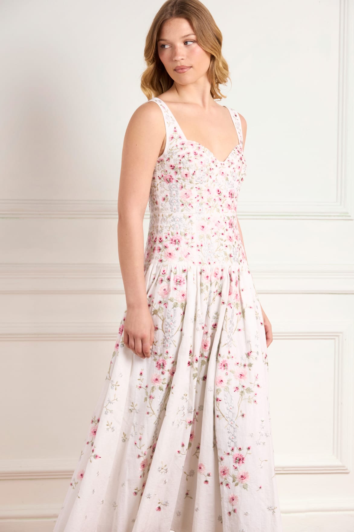 Needle & Thread Garden Rose Linen Blend suknia White len