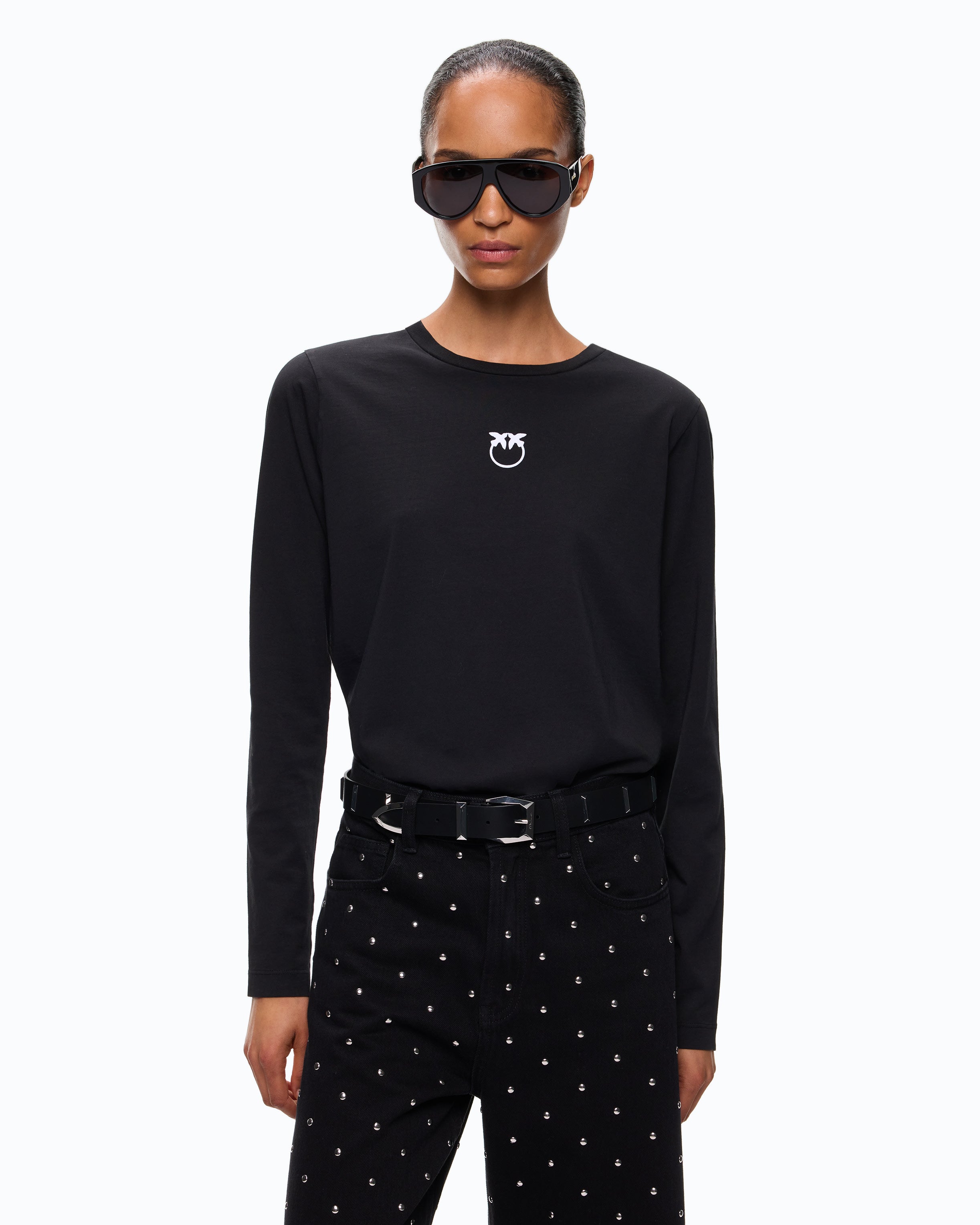 Pinko Toblino T-shirt bawełniany czarny flokowany