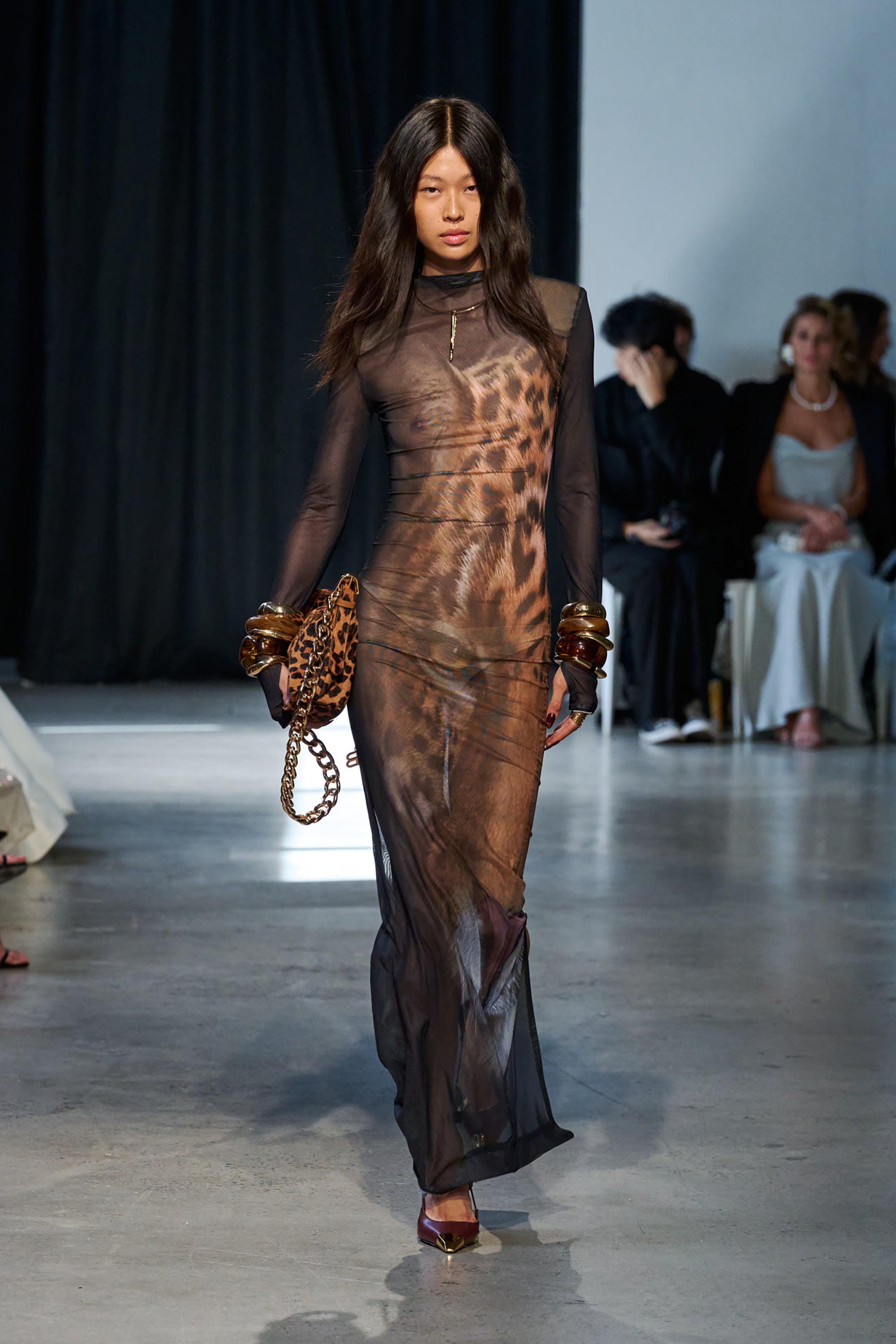 Bronx and Banco Leopard sukienka wieczorowa maxi mesh