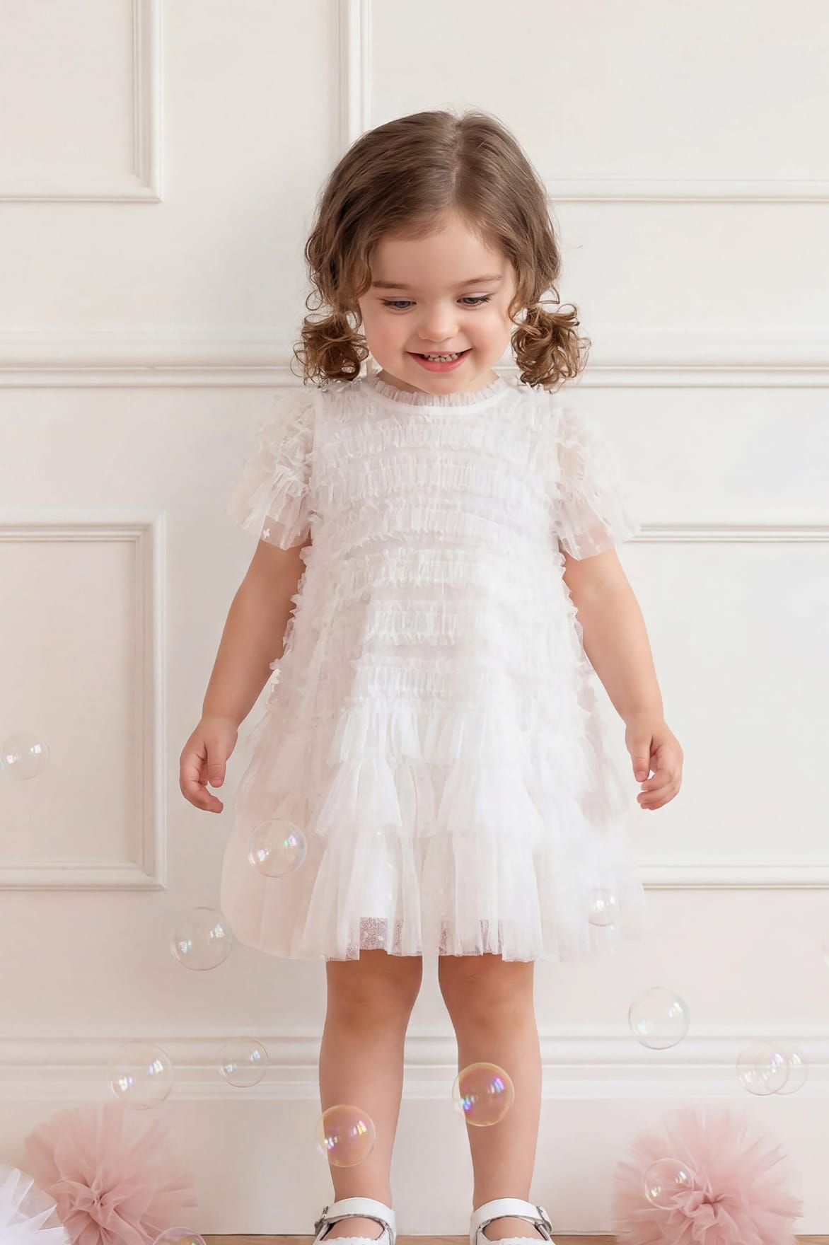 Needle & Thread Valentine Ruffle Baby Dress sukienka biała