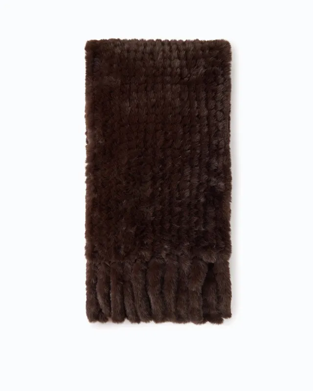 Pinko Gelso Scarf szalik brązowy futro kratka