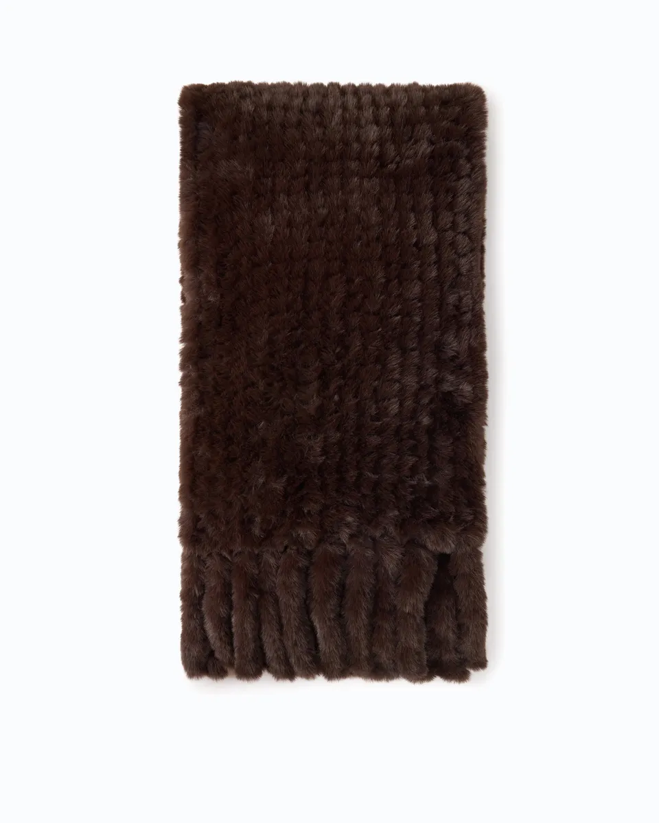 Pinko Gelso Scarf szalik brązowy futro kratka