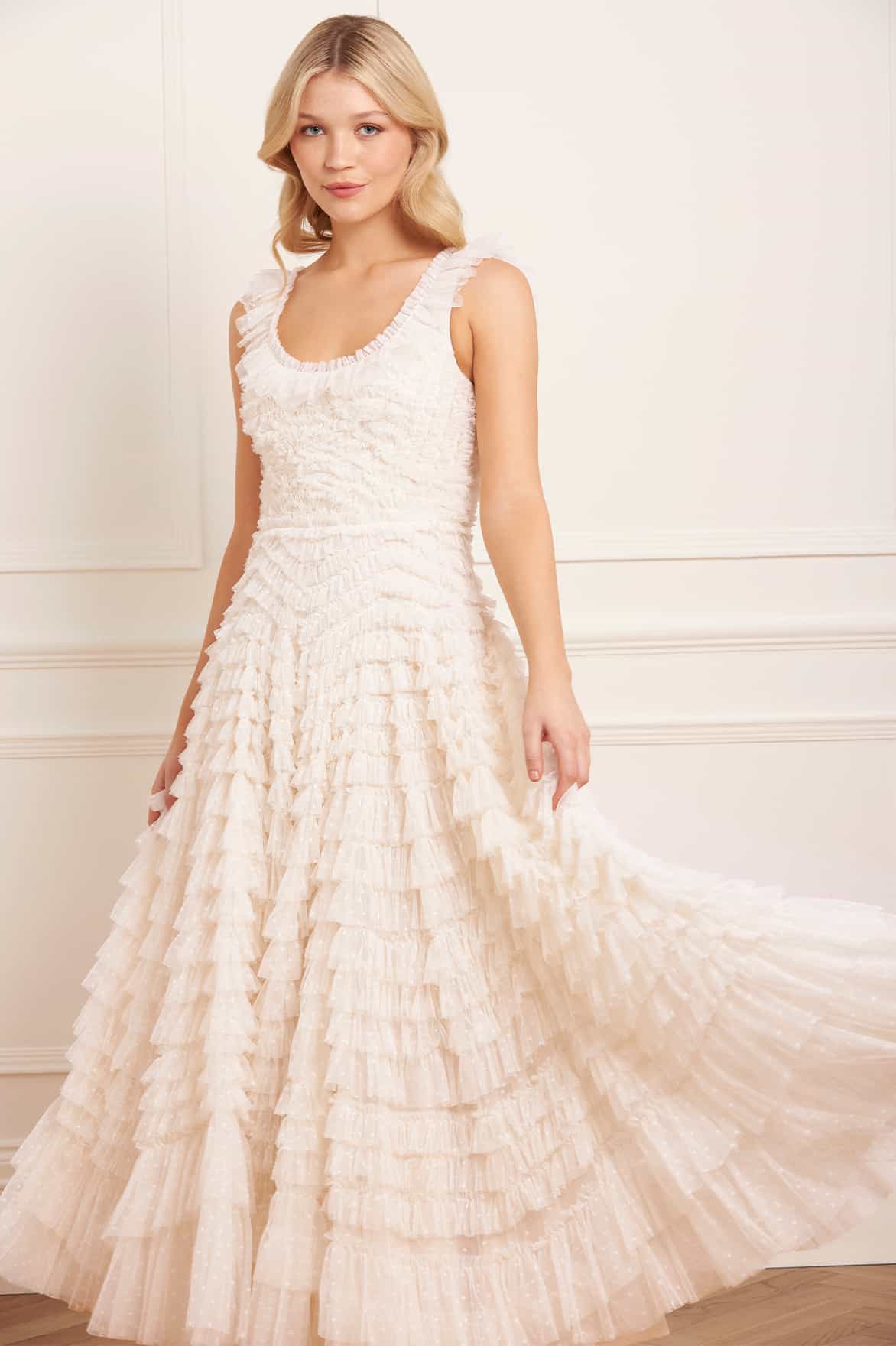 Needle & Thread Hattie Scoop Neck sukienka kremowa