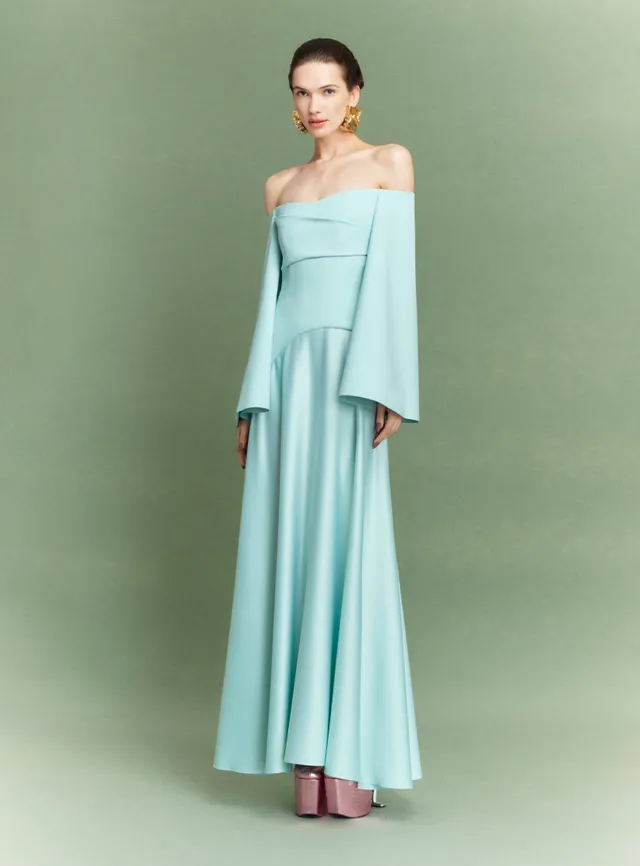 SOLACE LONDON Rina sukienka wieczorowa Opal odkryte ramiona