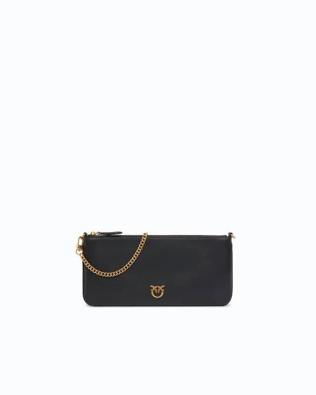 Pinko Horizontal Flat torebka skórzana czarna łańcuszek