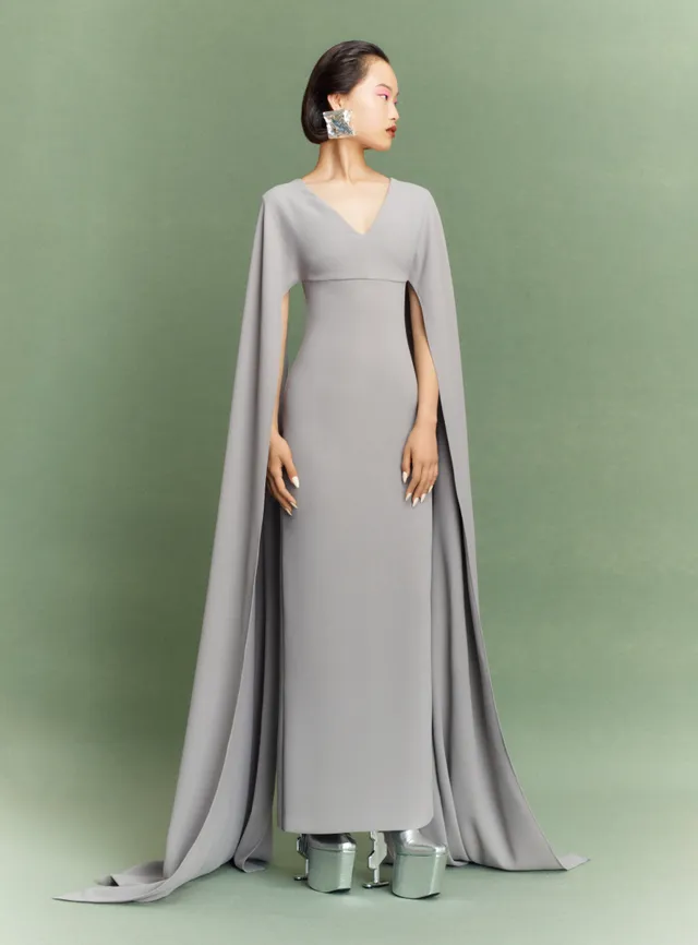 SOLACE LONDON Morgan sukienka maxi szara metaliczna