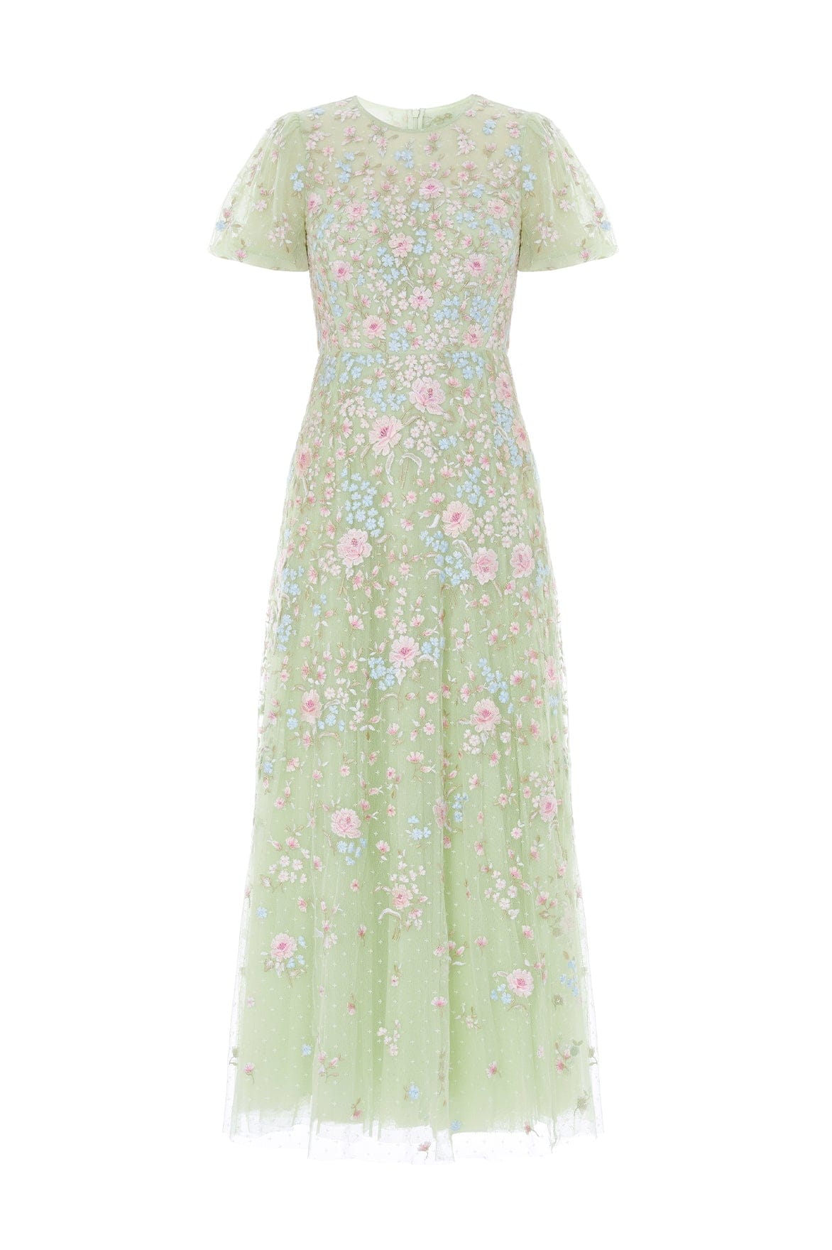 Needle & Thread Peony Bouquet Round Neck Ankle Gown suknia zielona