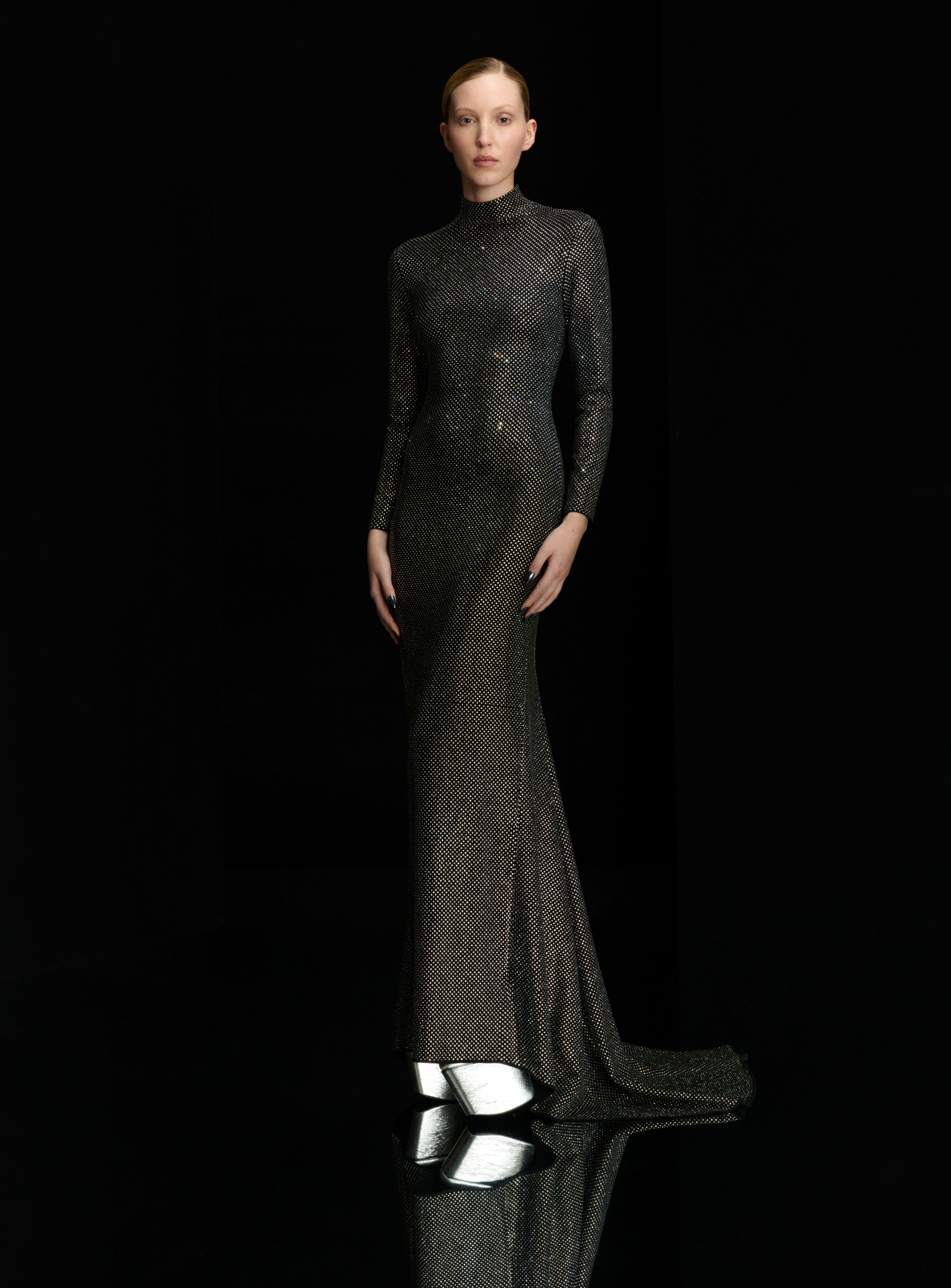 Solace London Vivienne Crystal Maxi sukienka cekinowa czarna