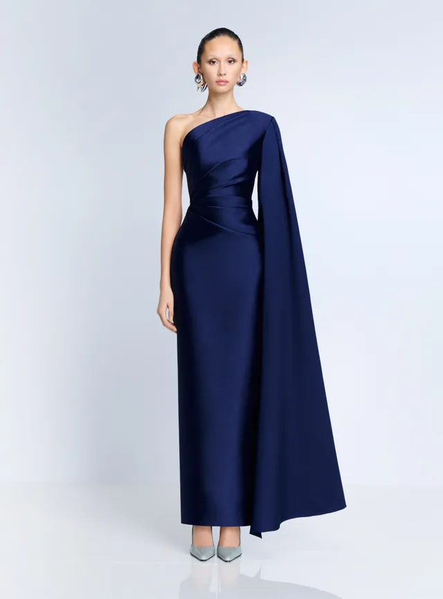 Solace London The Veya Maxi Dress sukienka granatowa plisowana