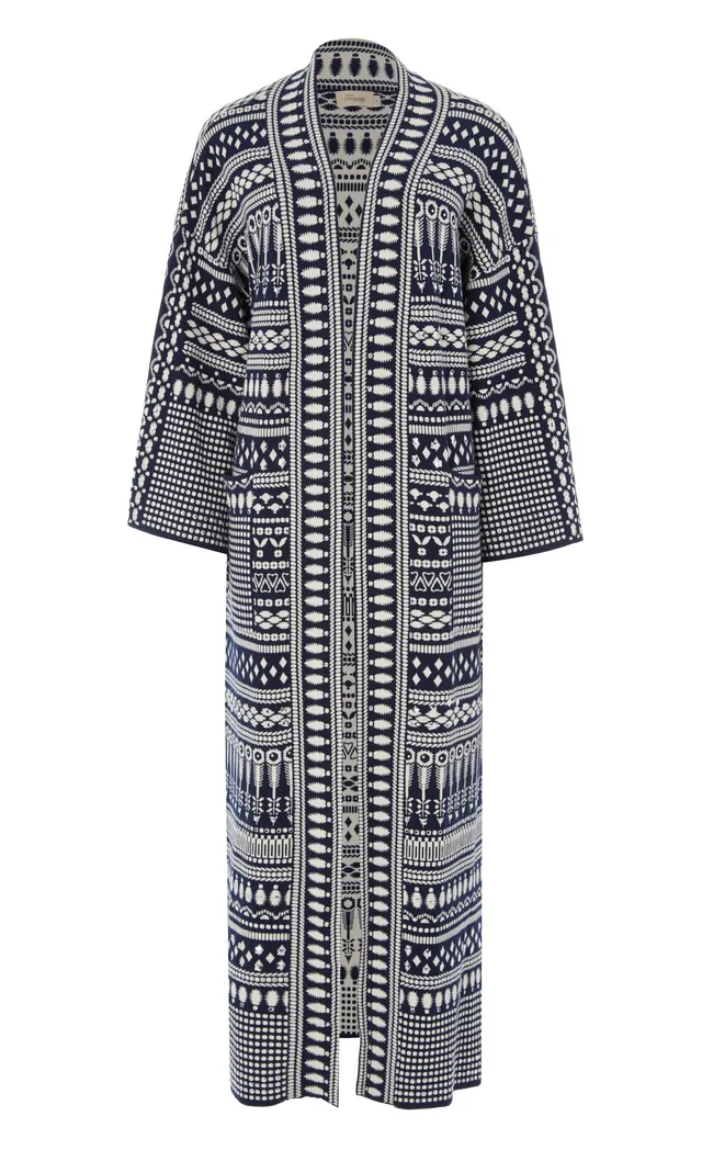 Temperley London Tlalli Knit Coat płaszcz navy silver długi