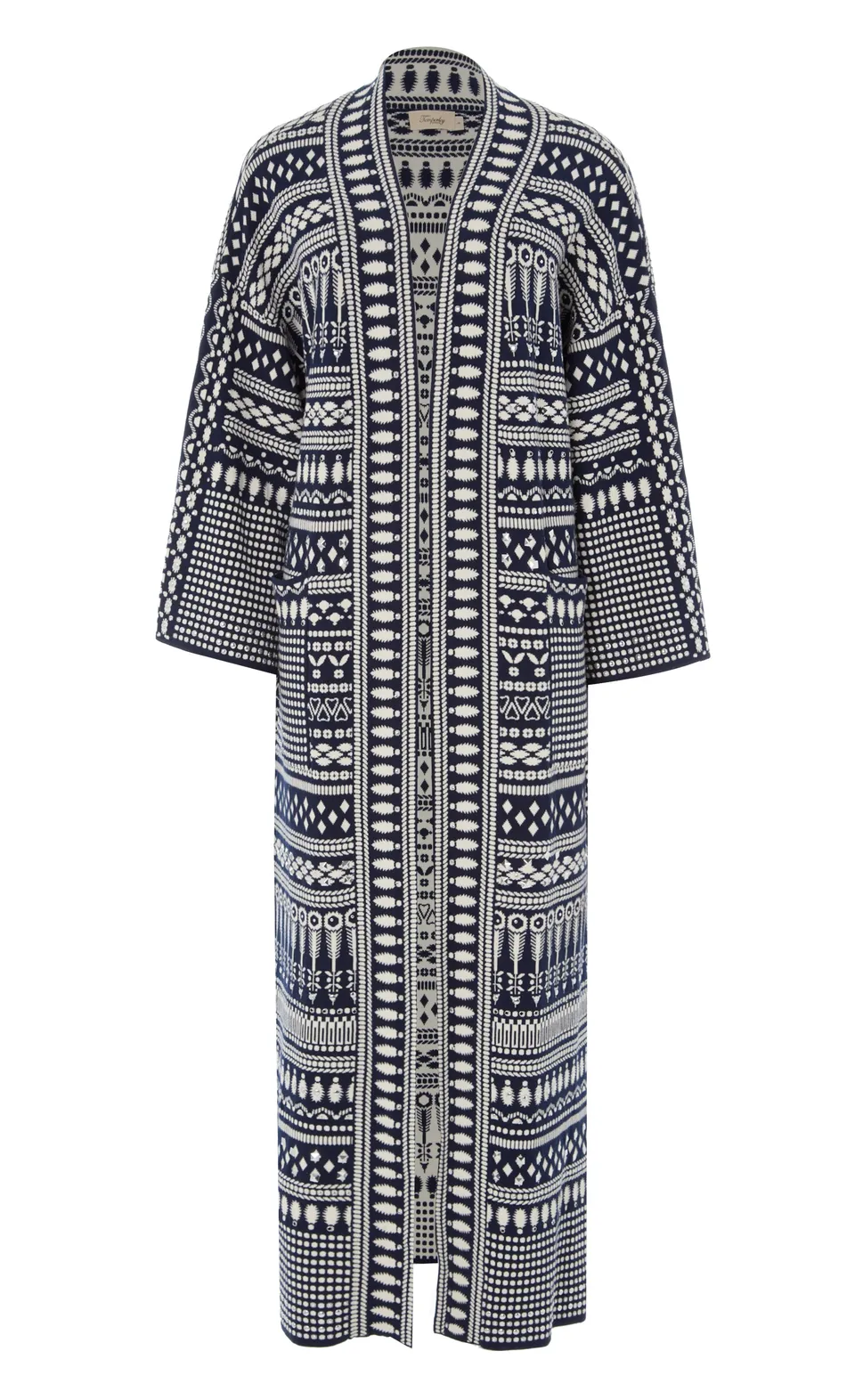 Temperley London Tlalli Knit Coat płaszcz navy silver długi