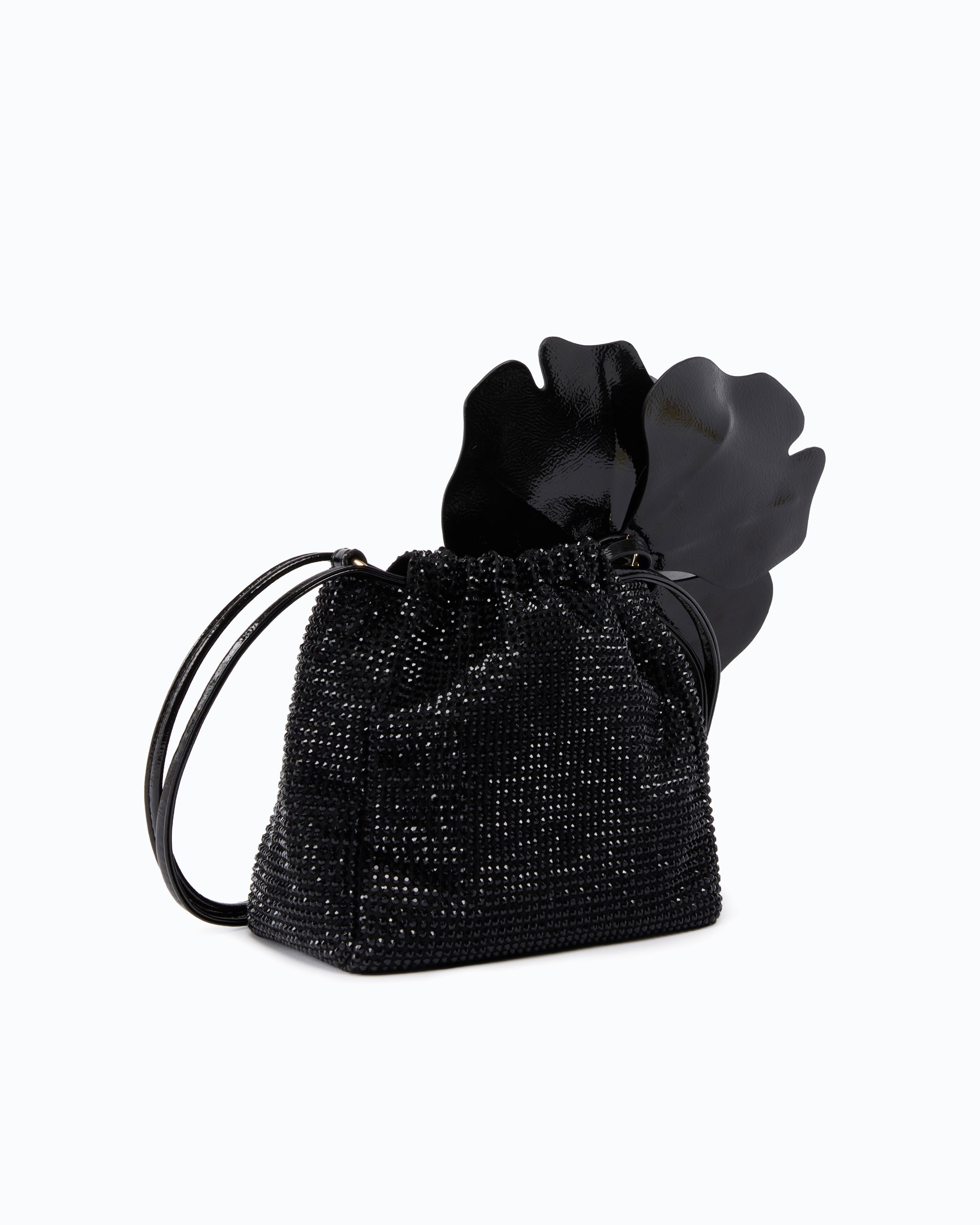 Pinko Pouch Flower torebka kubełkowa czarna kryształki